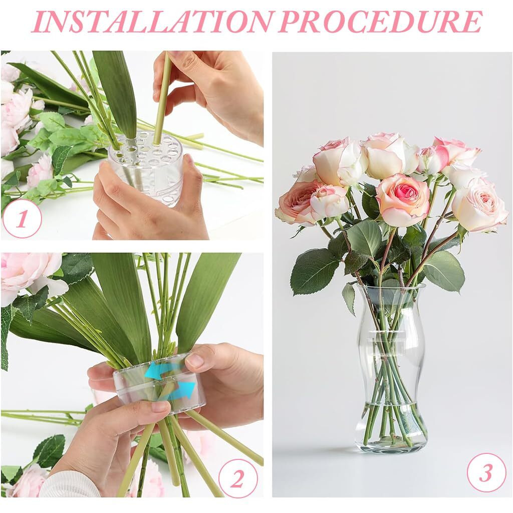 Hasthip 2024 Flower Arrangement Spiral Stem Holder For Vases, Ikebana Arranger, Floral Grid With 19 Holes, Diy Bouquet Twister (Clear, L)