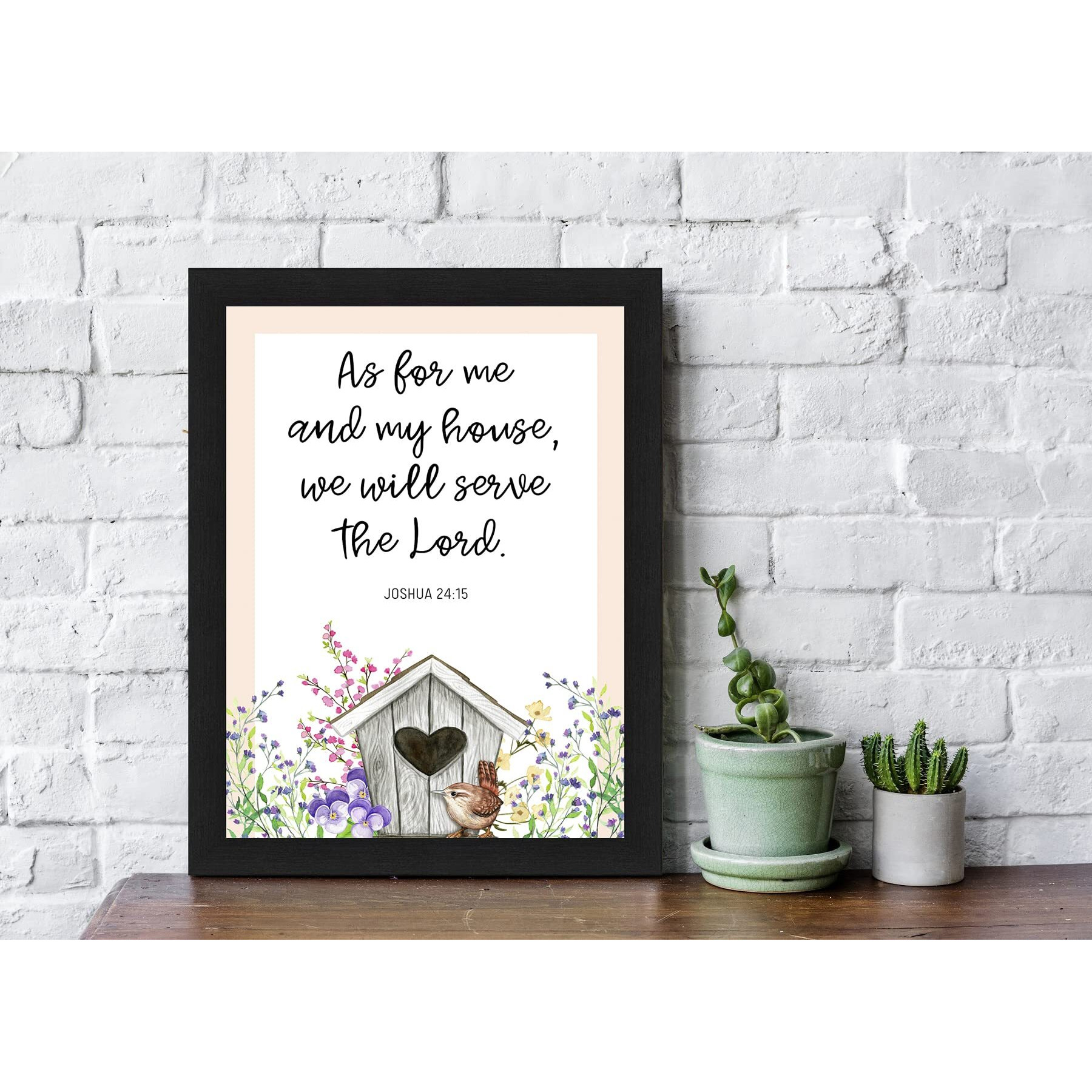 Interio Crafts - We Will Serve The Lord - Positive Bible Verse Wall Framed Poster For Office Or Home Wall Decor - Printed Bible Quotes With Frames - Joshua 2415 - Synthetic Wood - 13 X 10 Inches