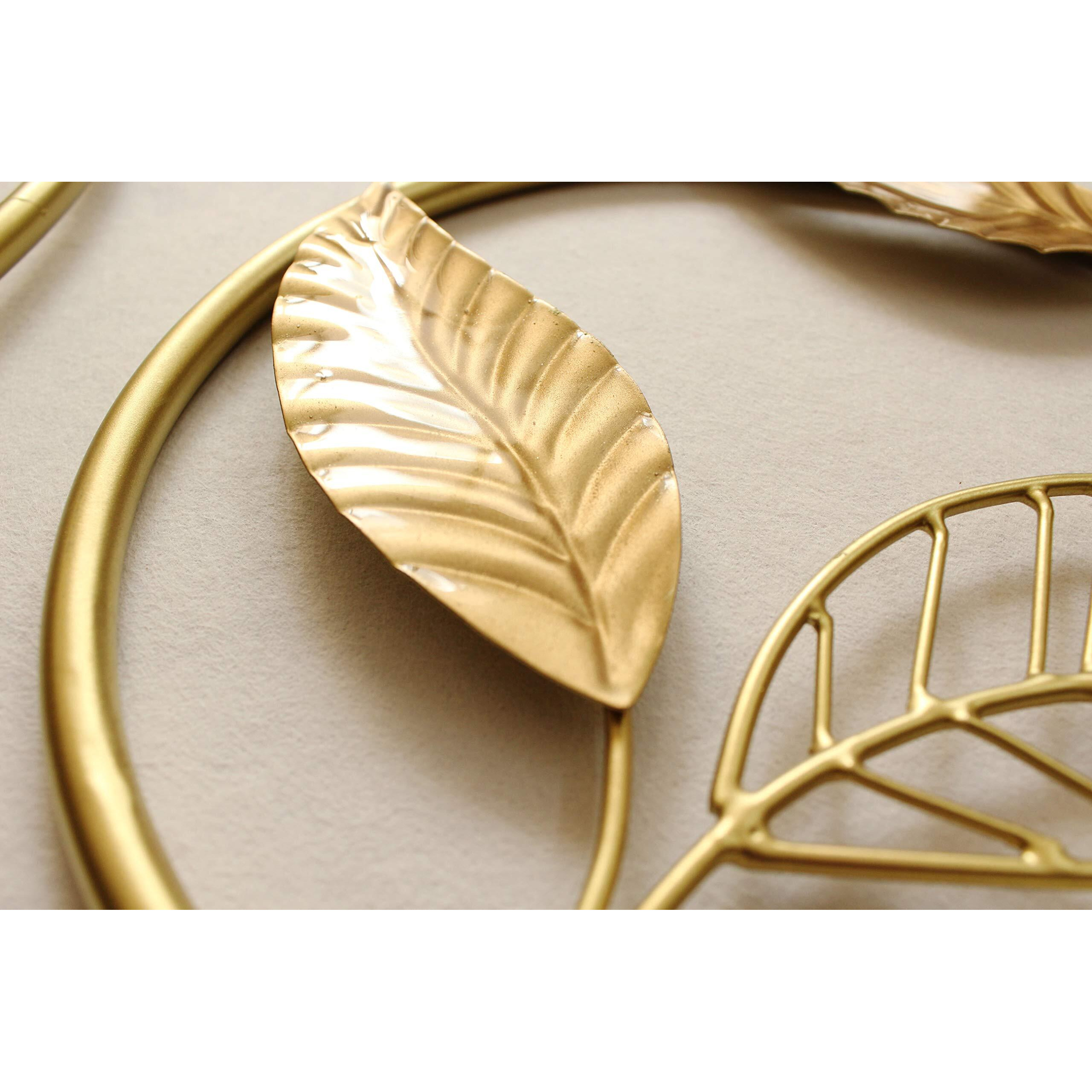 Artact Metal Wall Art Ring With Leaf High Gloss (Gold, 230X230Mm Round, Nature)