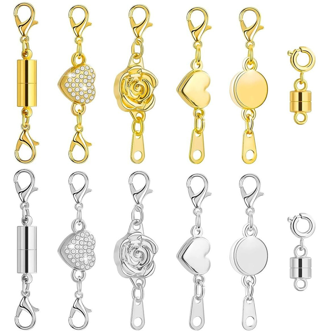 Hasthip 12Pcs Stylish Necklace Clasps And Closures 6-Style Golden & Silver Alloy Necklace Extension Clasps Bracelet Clasps Necklace Clasps Jewelry Lobster Clasps Closures For Necklace Bracelet
