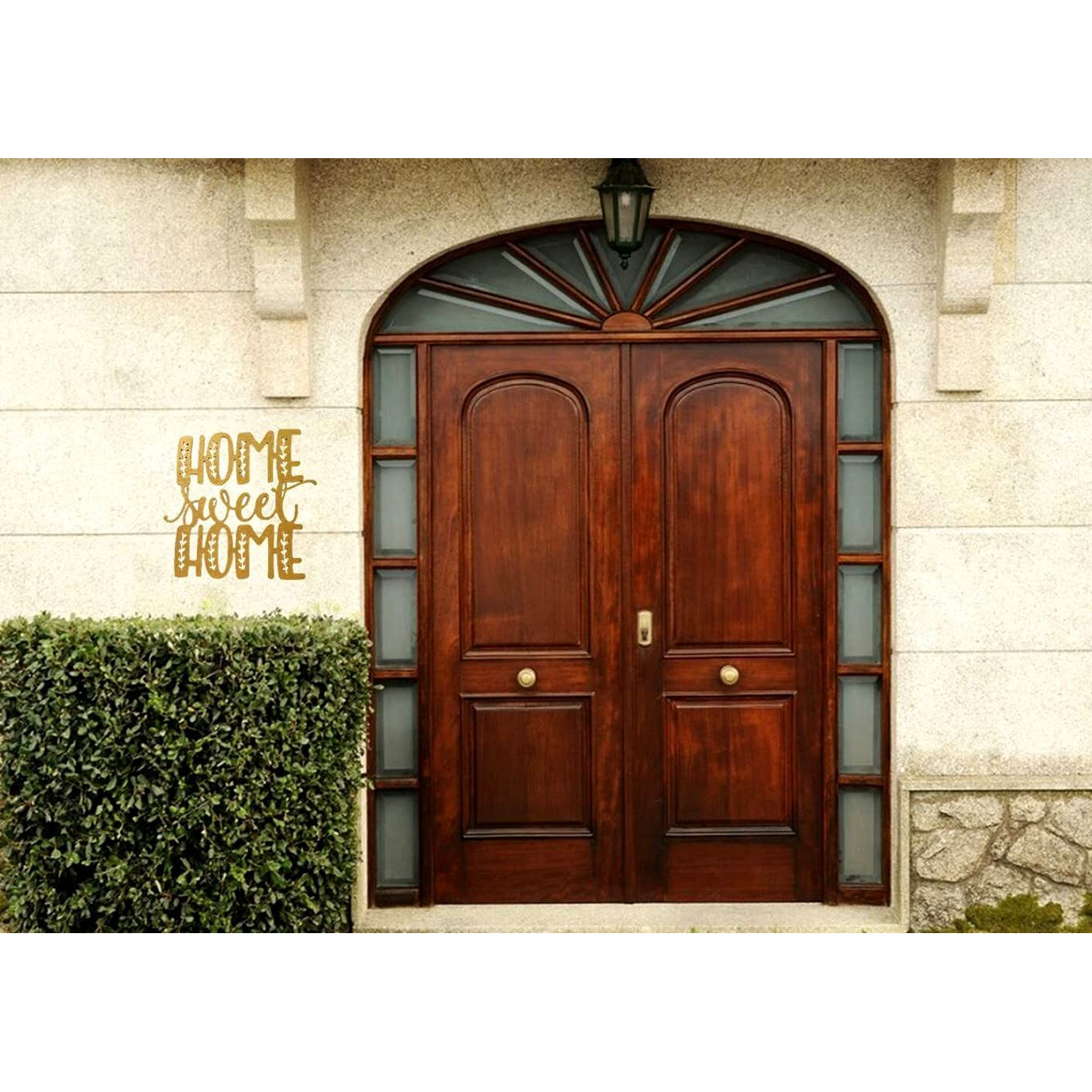 Purpledip Wooden Laser Cut Wall Hanging Home Sweet Home, Golden (12378)