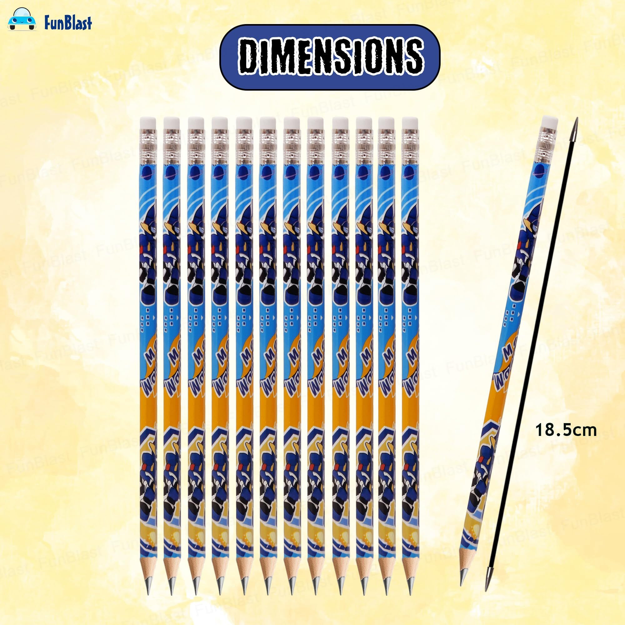Funblast Pencils With Eraser On Top - 12 Pcs Robot Warrior Graphite Pencil Set For Kids, Hb Pencil For Writing, Drawing, Calligraphy & Shading, Birthday Return Gift For Kids (Blue)