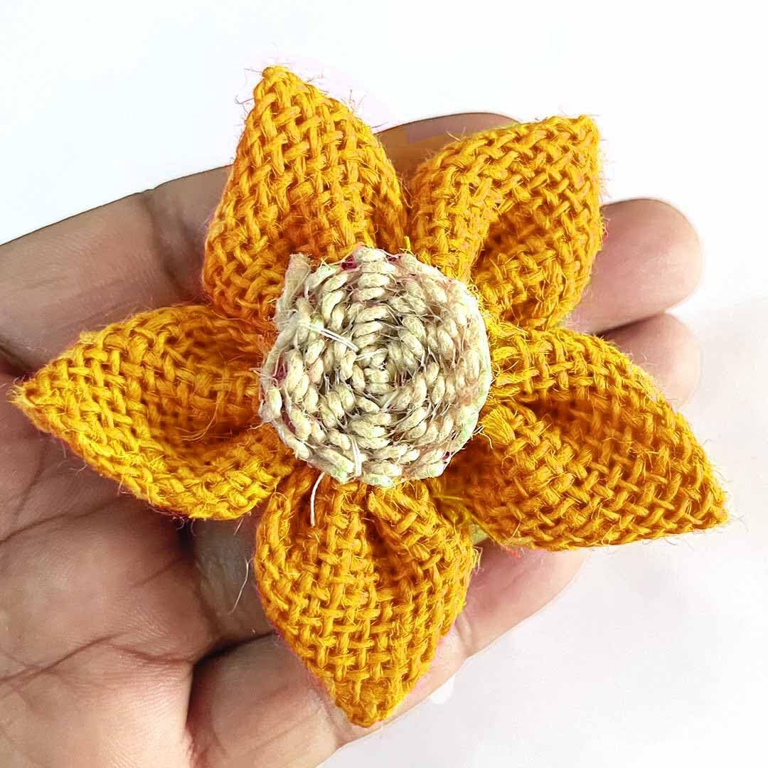 Adikala Handmade Jute Flower For Wedding Decoration, Festive Decorations, Gift Pack Decoration & Floral Diy Art & Craft Making 7X7Cm (10, Yellow)