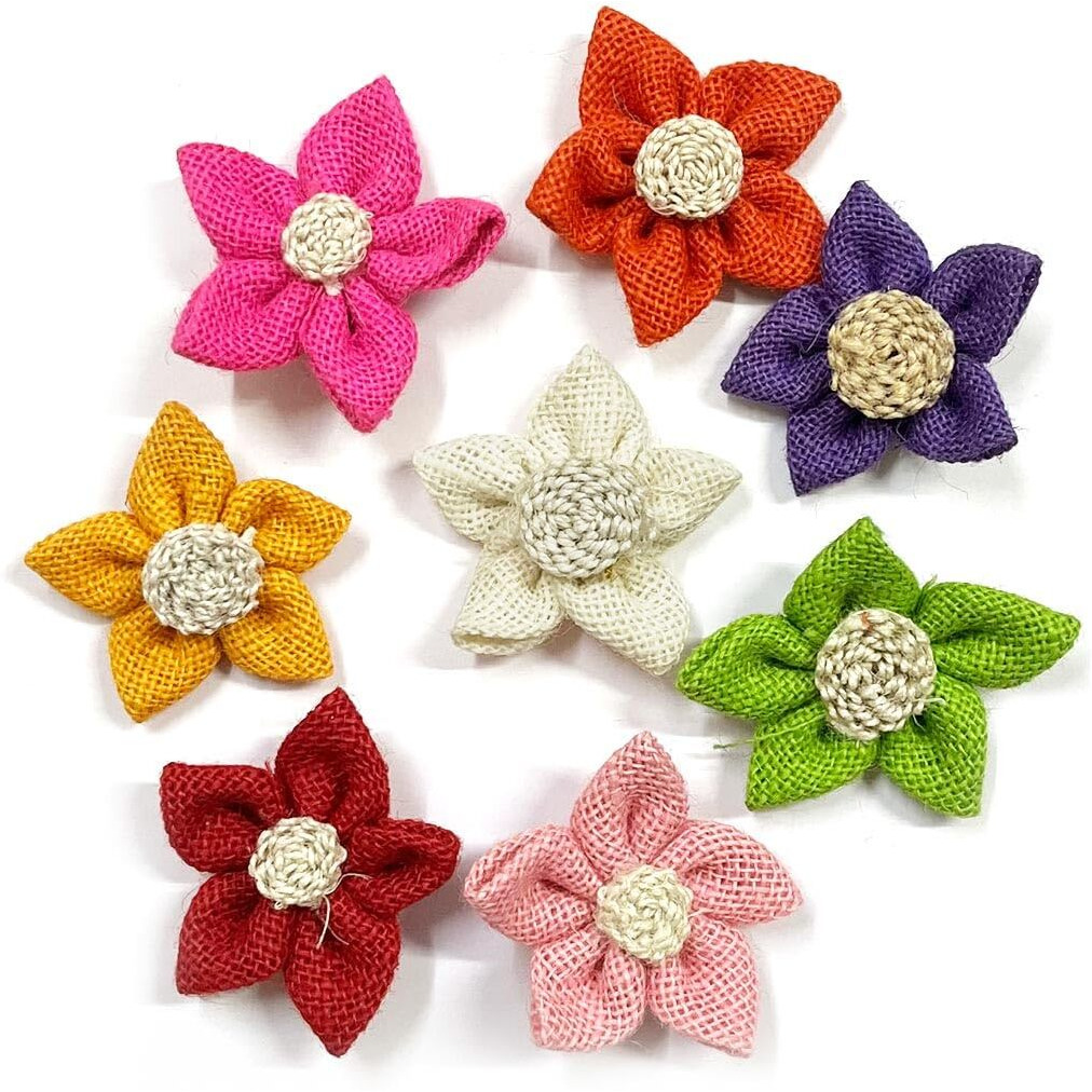 Adikala Handmade Jute Flower For Wedding Decoration, Festive Decorations, Gift Pack Decoration & Floral Diy Art & Craft Making 7X7Cm (10, Yellow)