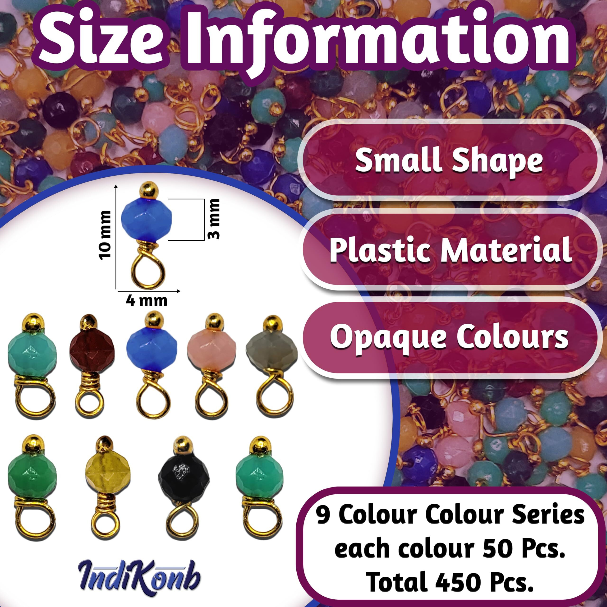Indikonb Tyre Hanging Beads For Craft | 3Mm Round Multicolour Plastic Lariya Beads For Blouse, Embroidery, Saree, Pendant, And Necklace Making