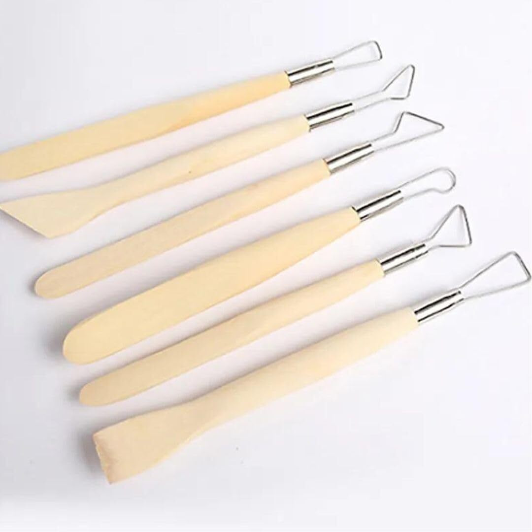 Grandink Set Of 6 Wood Loop And Scraper Tools,Crafts Wooden Carving Pottery Tools Double Heads Pottery Clay Tools For Ceramics, And Clay Projects.