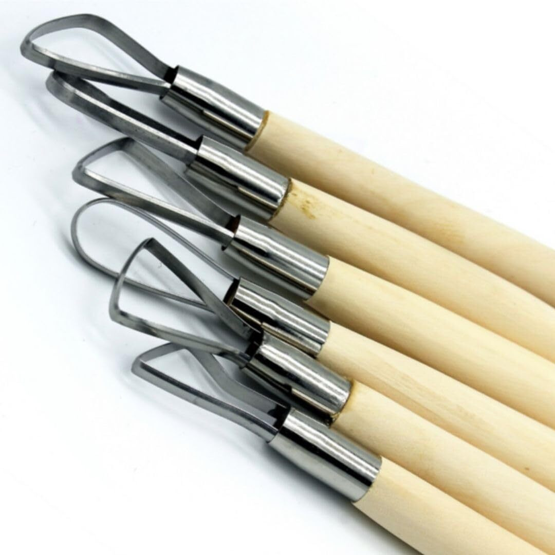 Grandink Set Of 6 Wood Loop And Scraper Tools,Crafts Wooden Carving Pottery Tools Double Heads Pottery Clay Tools For Ceramics, And Clay Projects.