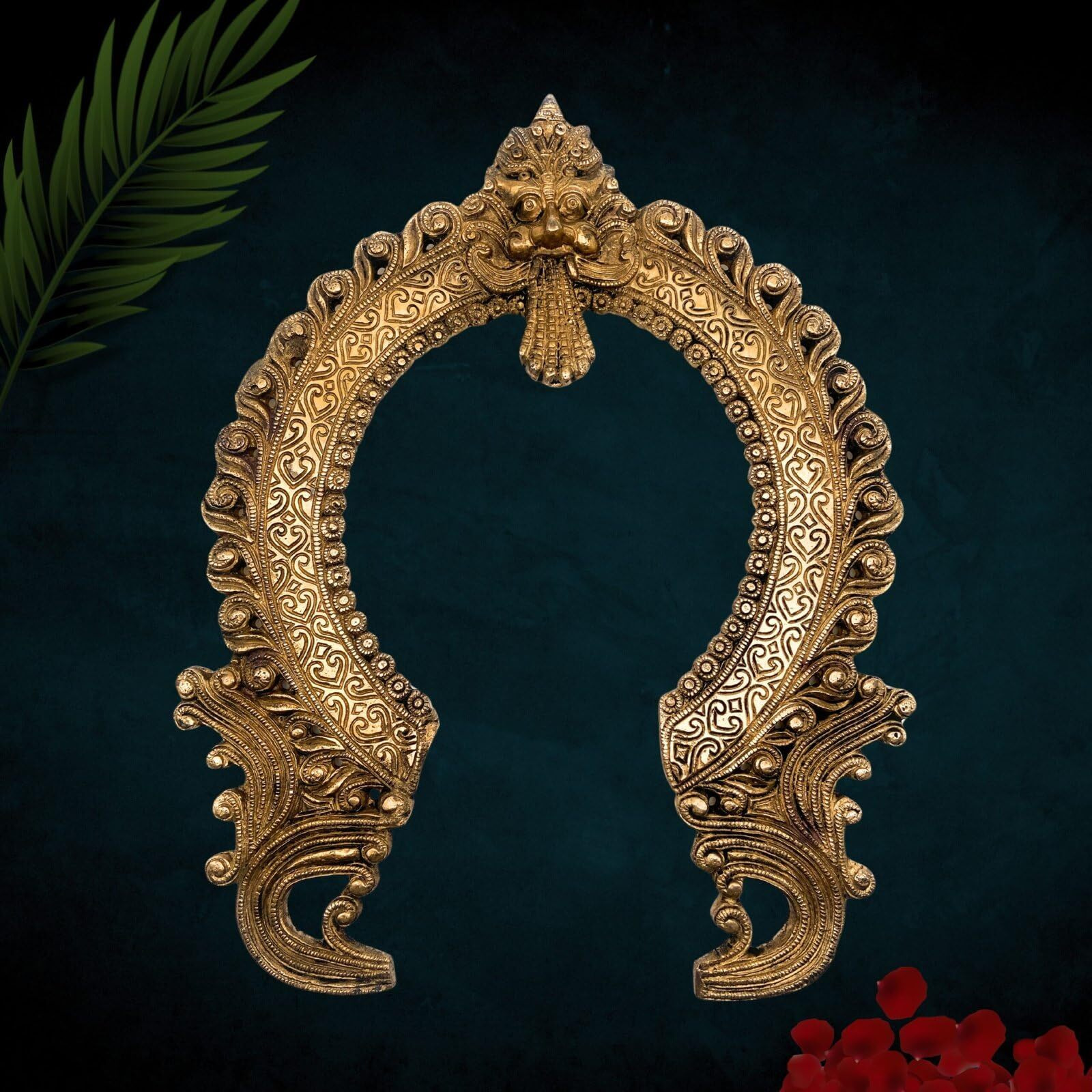 Bhunes Brass Handmade Prabhavali Arch Frame For Home Temple Decor  Wall Hanging Prabhawal Prabhawali Prabhaval For Deity | Traditional Kirtimukha Backdrop, Gold, 14.5 Inch, 1 Piece