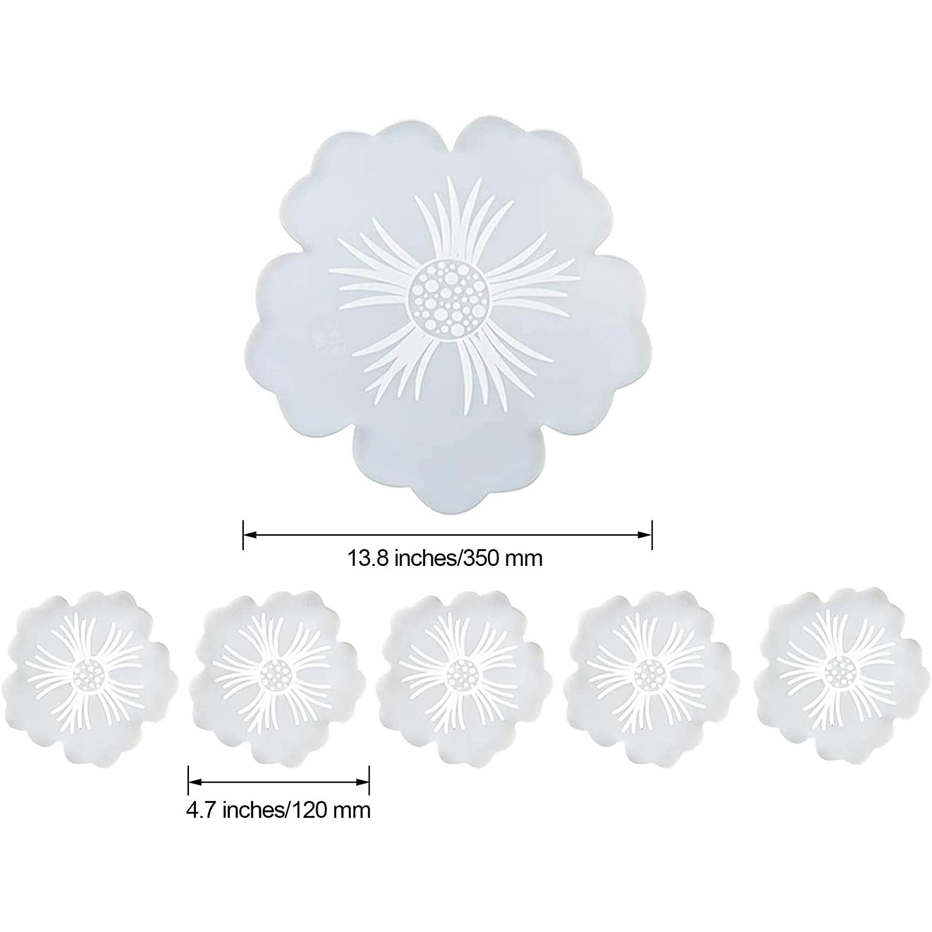 The Art Box Flower Coaster Resin Molds, 1 Pcs Large Petal Tray Mold & 5 Pcs Small Flower Shape Coaster Molds For Resin Casting Diy Crafts Cup Mats Serving Plate Table Wine Tray Home Decoration