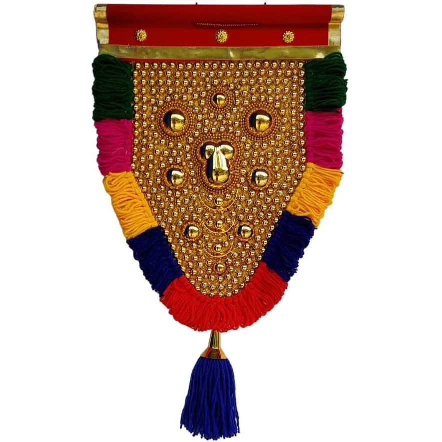 Arte House Small Wall Hanging Nettipattam For Home(Elephant Caparison)-45 Cm Height, 11 Inches Golden Area, Multicolor