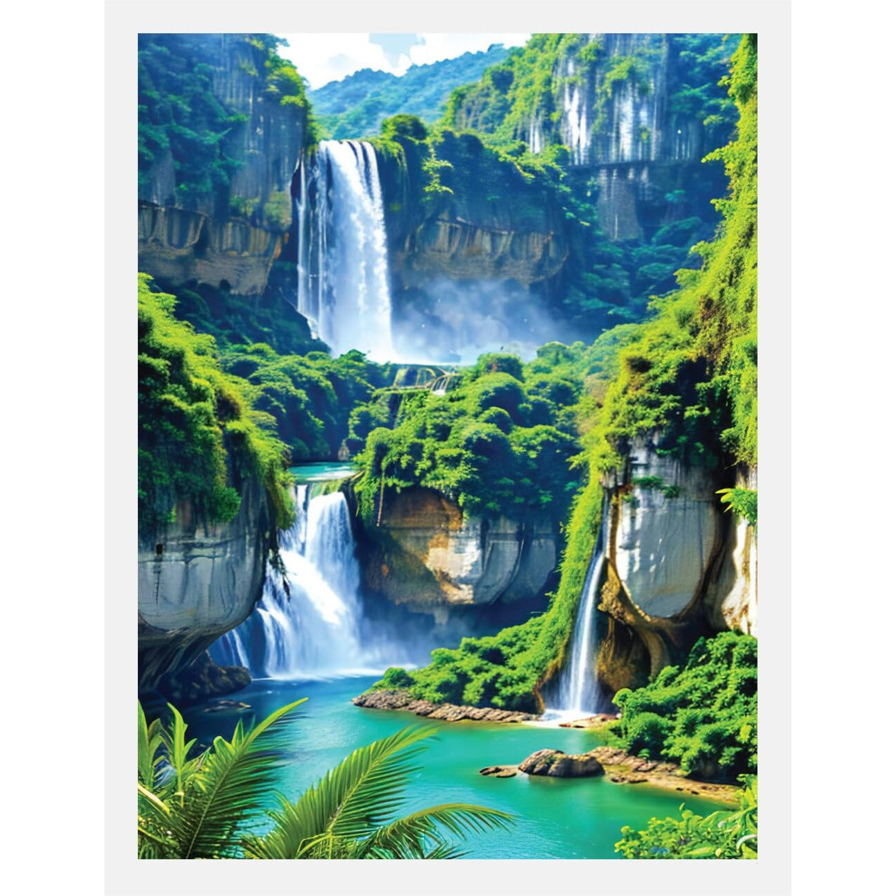 Uncover Mystery Waterfall Digital Hd Print, Framed Poster Wall Art For Home, Office, Living Room Wall Decoration, (Size - 9.75 X 13.25 In), Frame Color  -White-083