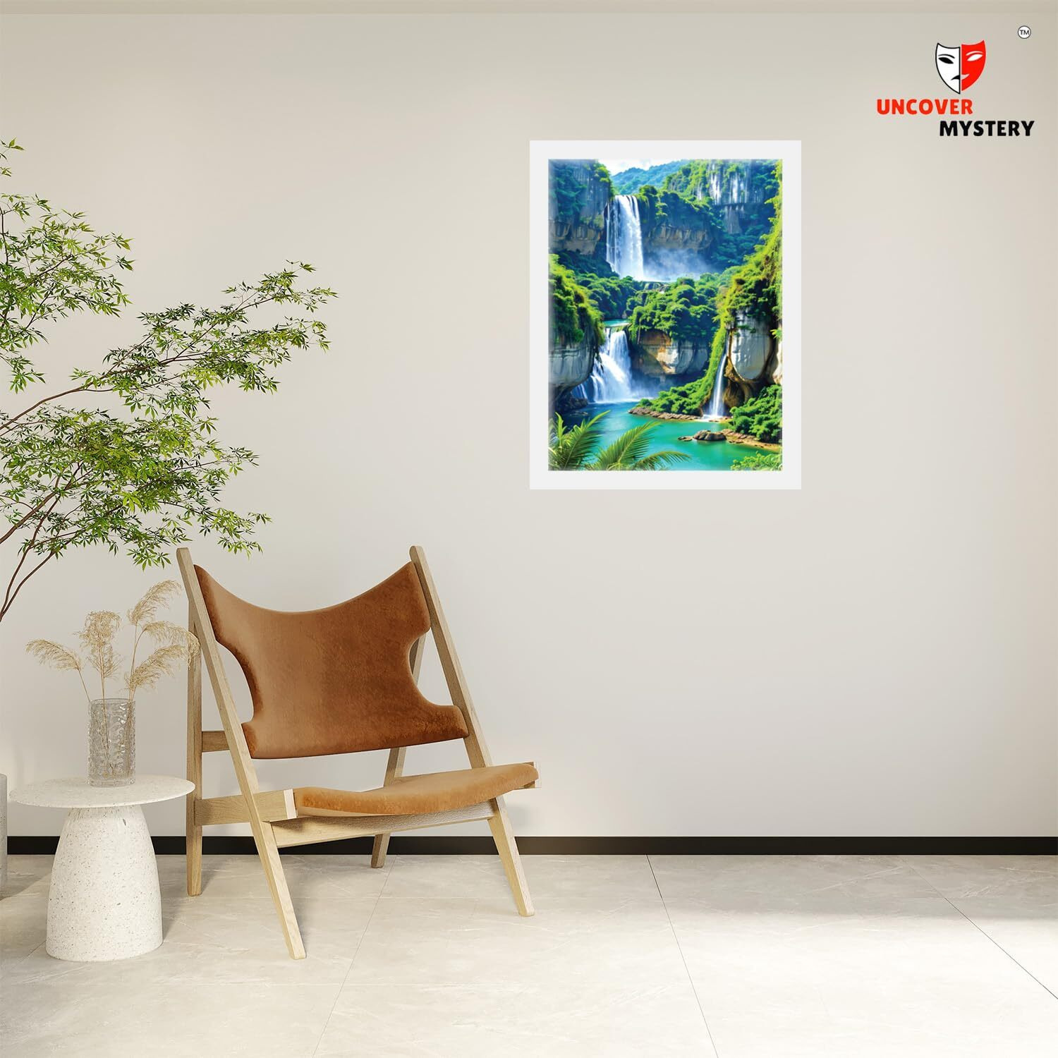 Uncover Mystery Waterfall Digital Hd Print, Framed Poster Wall Art For Home, Office, Living Room Wall Decoration, (Size - 9.75 X 13.25 In), Frame Color  -White-083