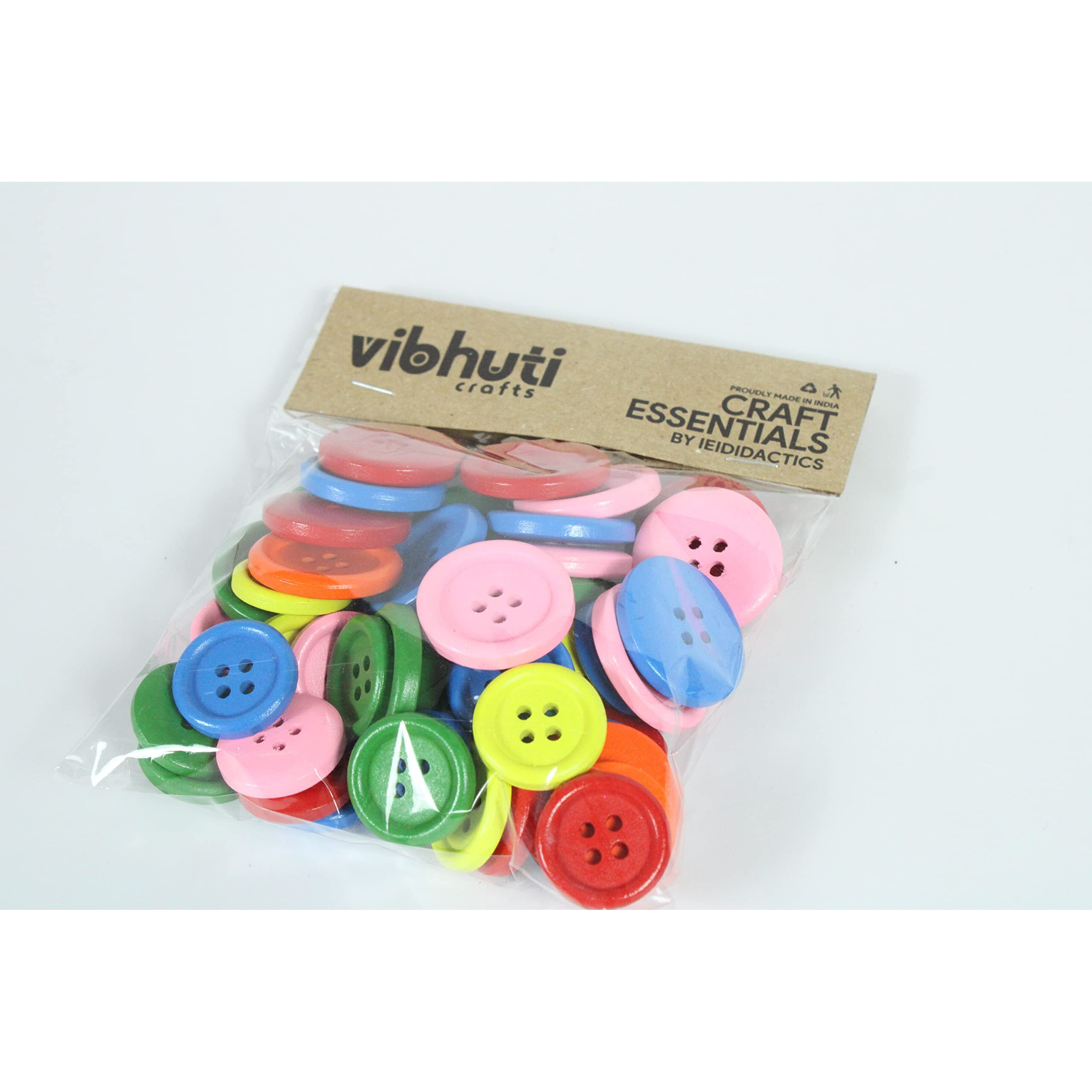 Vibhuti Crafts Assorted Multicolored Wooden Buttons  50Pcs (20Mm & 25Mm) | Large Buttons For Crafts, Sewing, Knitting, Scrapbooking & Diy Decoration