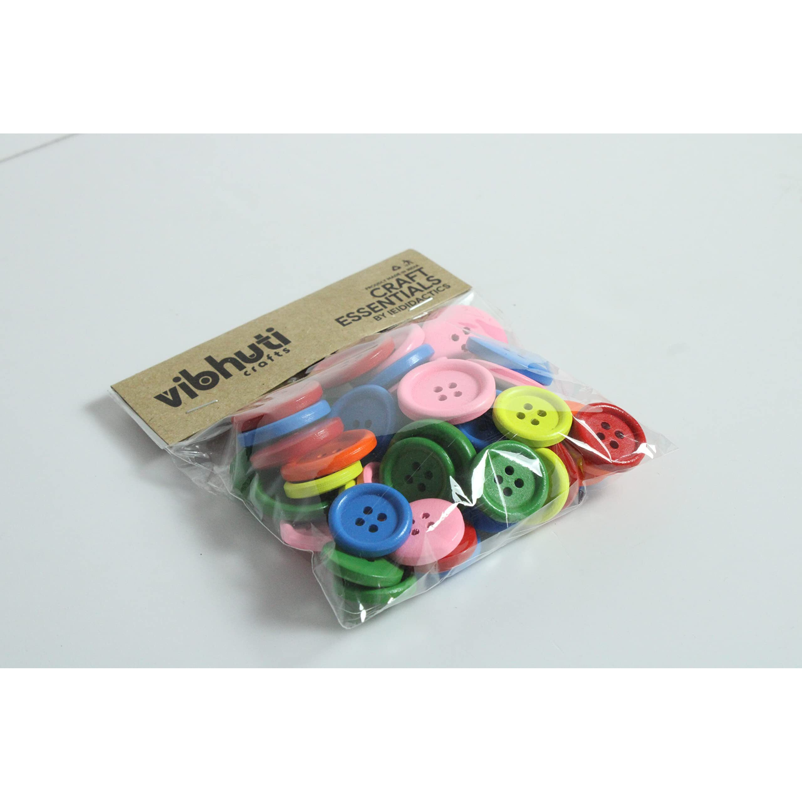 Vibhuti Crafts Assorted Multicolored Wooden Buttons  50Pcs (20Mm & 25Mm) | Large Buttons For Crafts, Sewing, Knitting, Scrapbooking & Diy Decoration