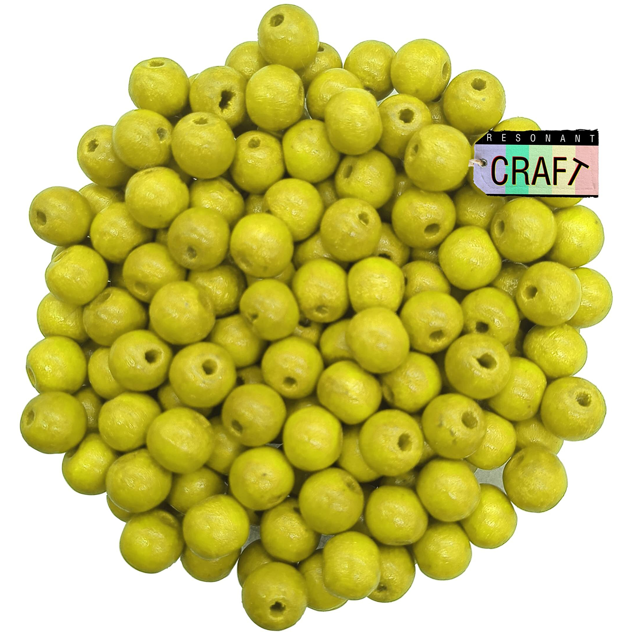 Resonant Craft 50 Pcs Wooden Beads 16Mm Yellow Color Glossy Wood Beads For Hobby & Crafts, Diy And Necklace Garland Making