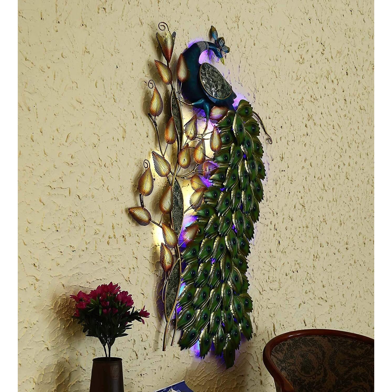 Decore Basket Metal Peacock 6 Feet Decor For Home Decoration (36X3X72, Gold)