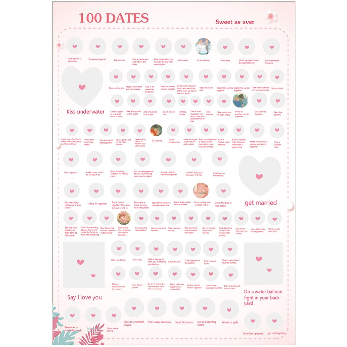 Awaqear 100 Dates Scratch Off Poster - Date Night Ideas Bucket List - Wedding Gifts For Couple, Valentine's Day Gift Idea
