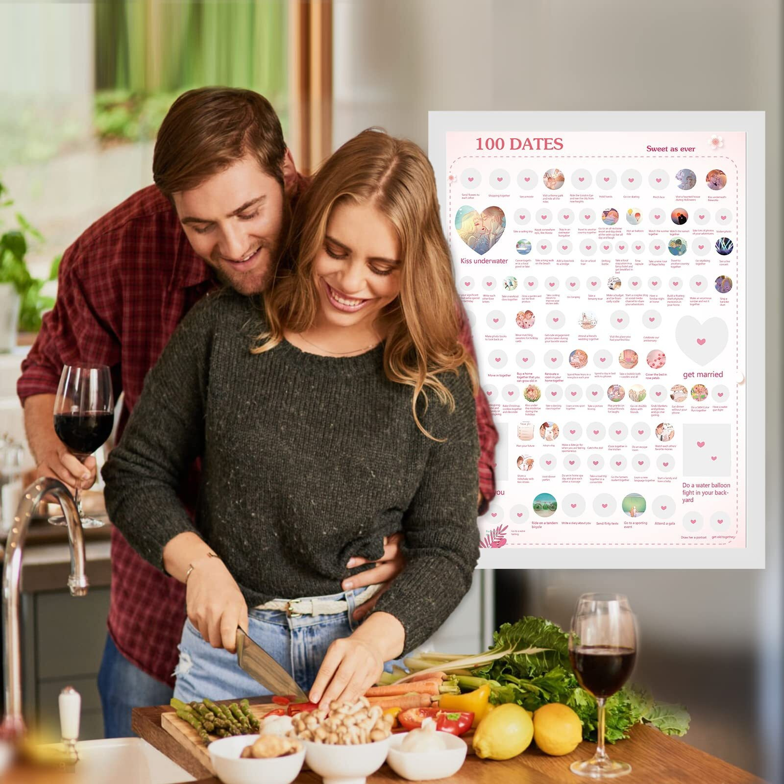 Awaqear 100 Dates Scratch Off Poster - Date Night Ideas Bucket List - Wedding Gifts For Couple, Valentine's Day Gift Idea