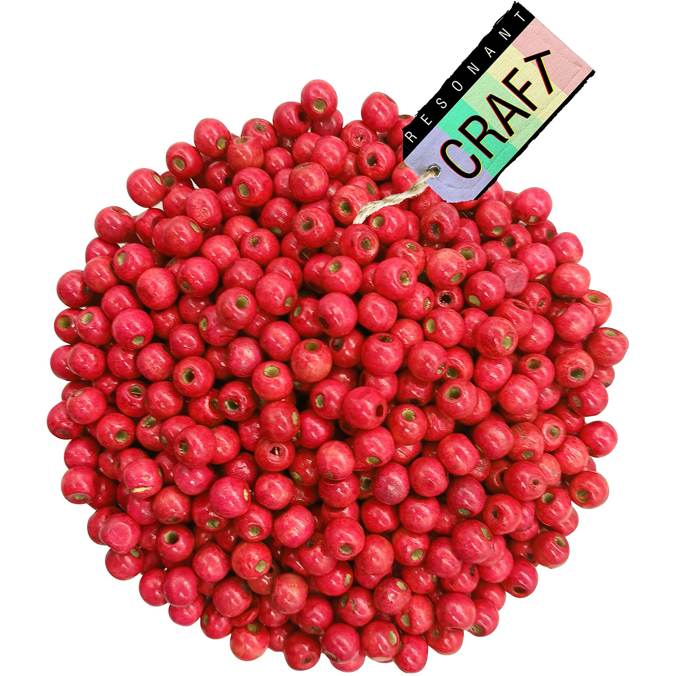 Resonant Craft 1000 Pcs Wooden Beads 10Mm Red Color Glossy Wood Beads For Hobby & Crafts, Diy And Necklace Garland Making