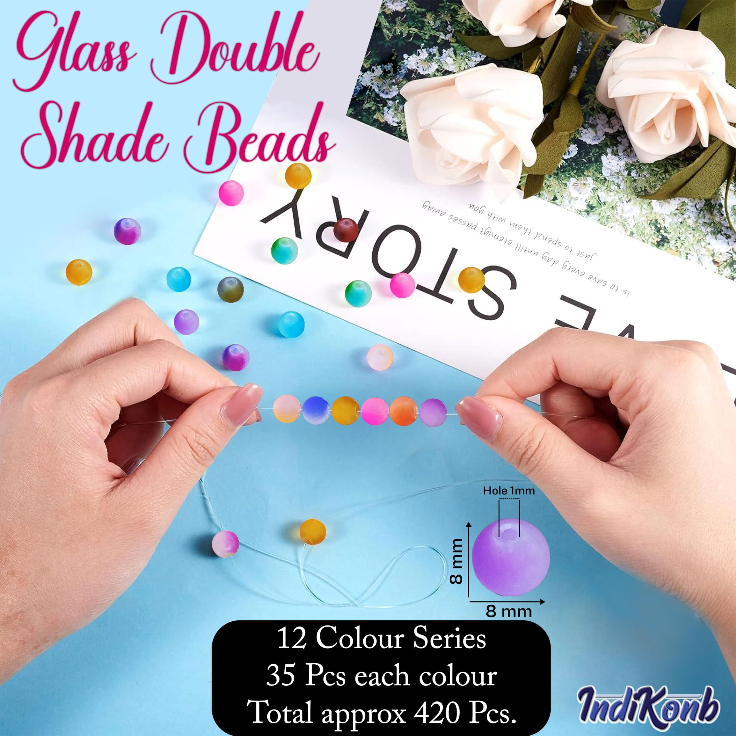 Indikonb Glass Dual Tone Jelly Beads 8Mm | Multicolour Gradient Beads For Crafts & Bracelets