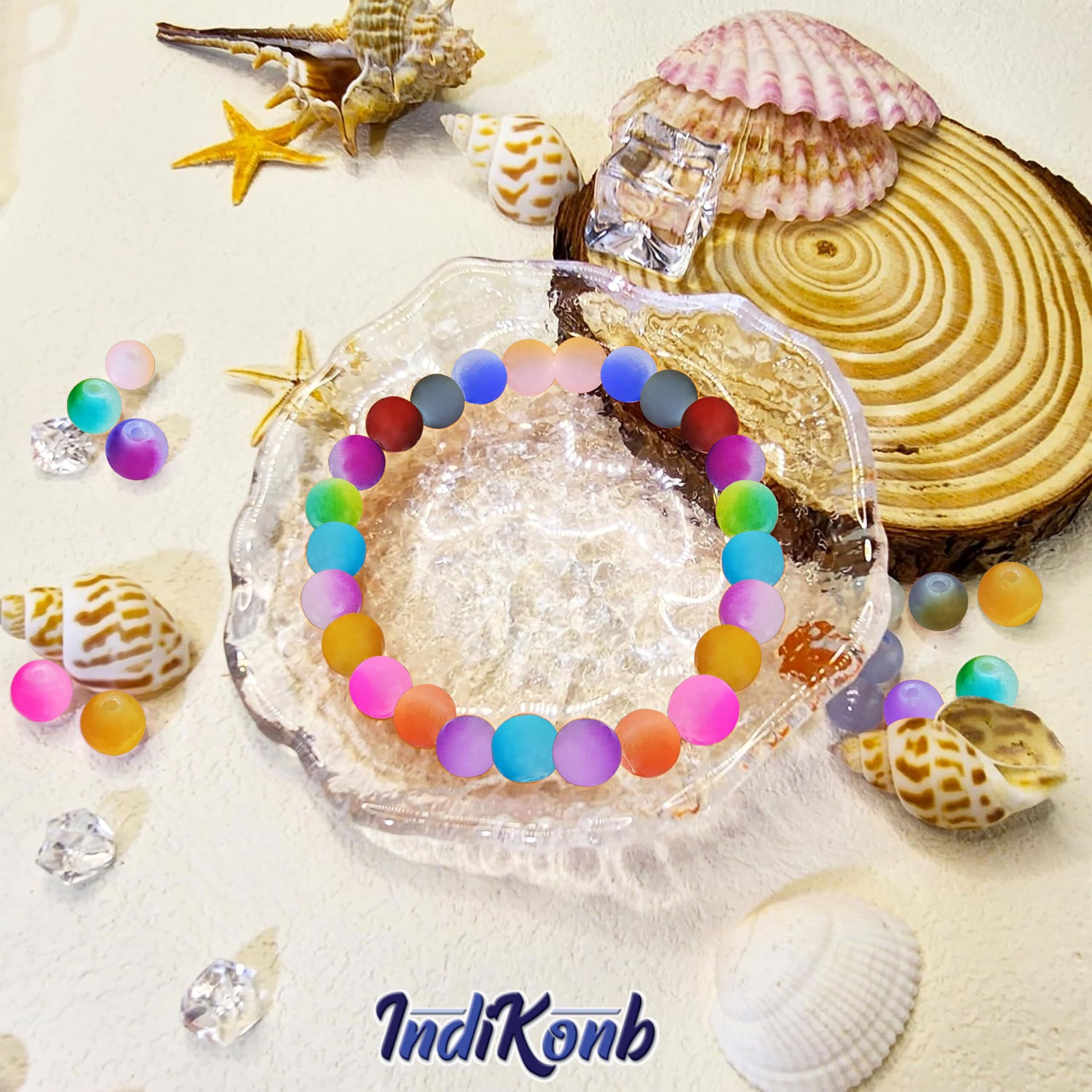 Indikonb Glass Dual Tone Jelly Beads 8Mm | Multicolour Gradient Beads For Crafts & Bracelets