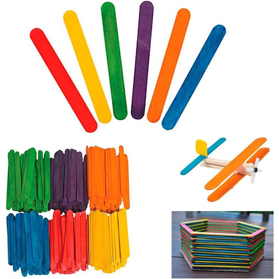 Kraftella Multicolor Ice Cream Wodden Sticks For Crafts And Projects, Natural Wood, Wax Sticks, Popsicle Stick Crafts For Kids, Wood Sticks, Sticks For Crafting, Ice Cream Sticks Colored (500)