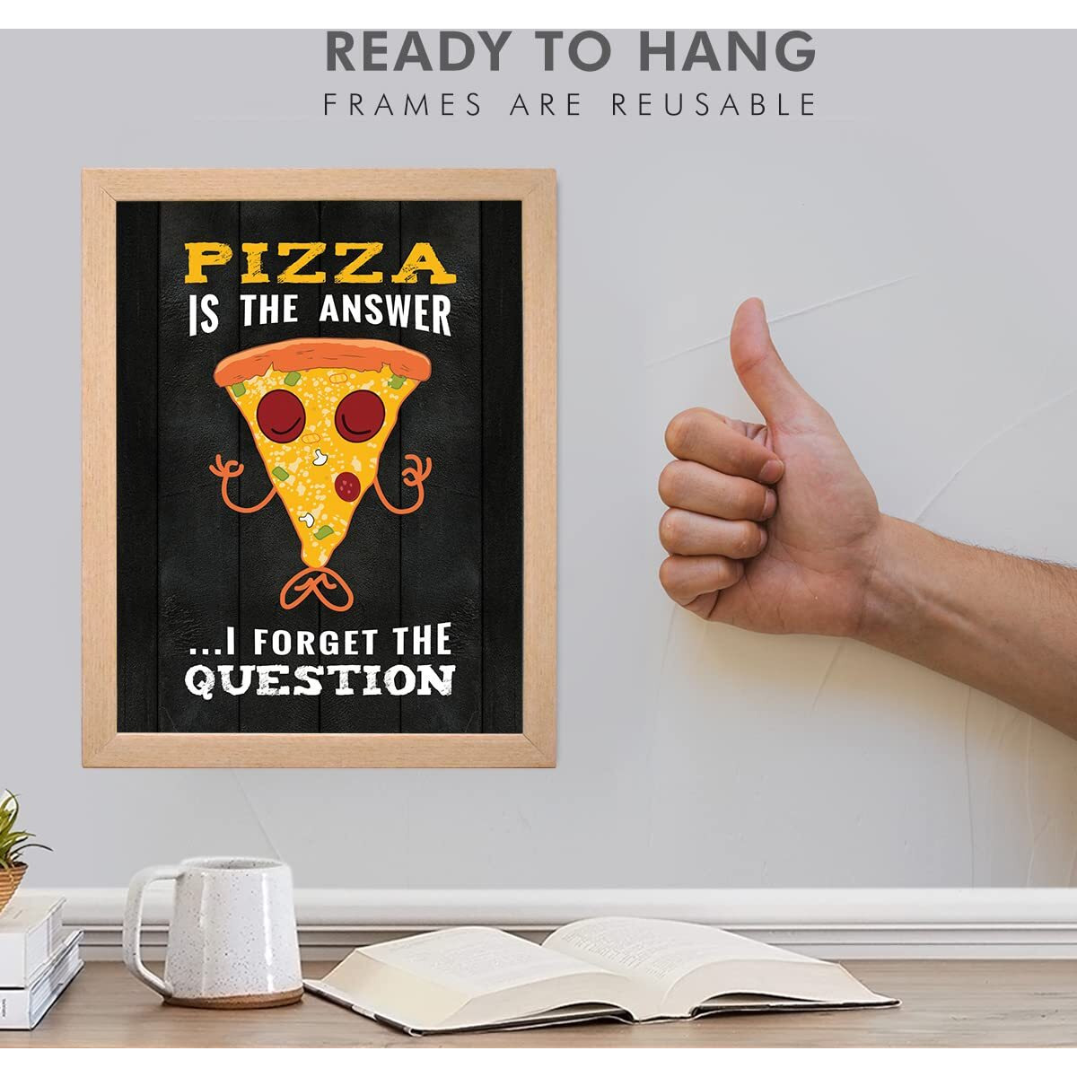 Chaka Chaundh - Kitchen Quotes Wall Frames - Food Quotes Frame - Pizza Quotes Frames For Room & Hall - (14 X 11 Inches) (Pizza Is The Answer - Black Vintage)