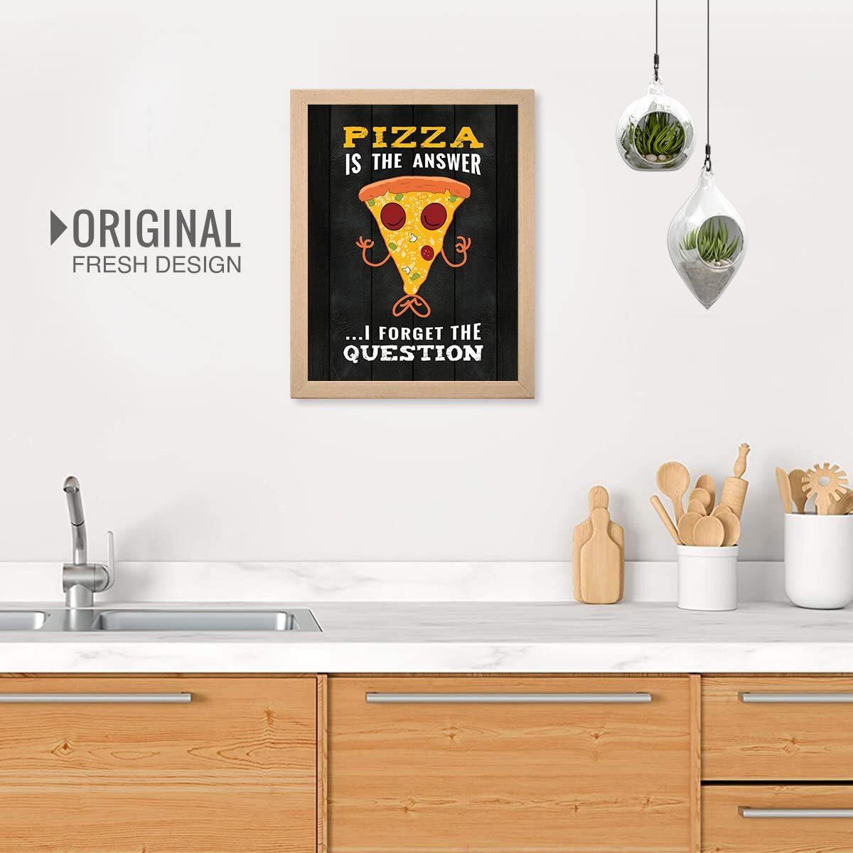 Chaka Chaundh - Kitchen Quotes Wall Frames - Food Quotes Frame - Pizza Quotes Frames For Room & Hall - (14 X 11 Inches) (Pizza Is The Answer - Black Vintage)