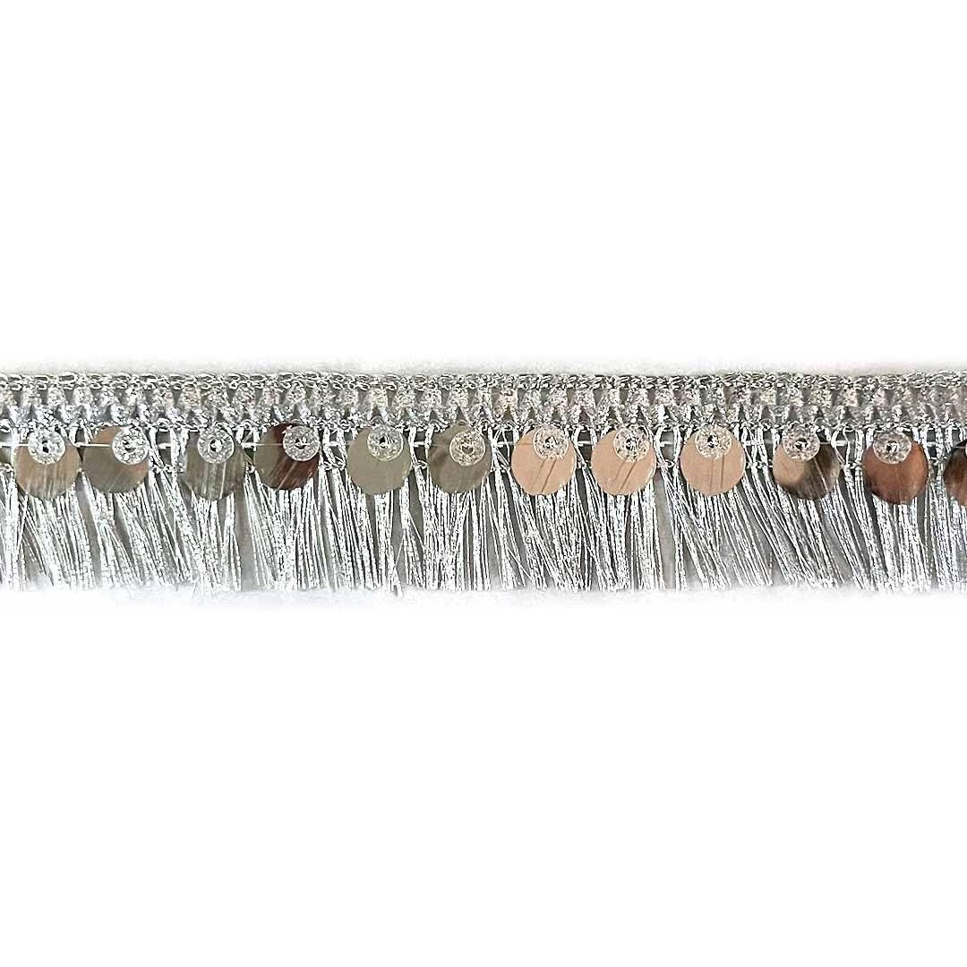 Adikala Silk Or Zari Thread Fringe Sequin Lace & Border, 9 Meters, For Saree, Dupatta, Lehenga, Suit, Blouse, Diy & Home Furnishing, Crafting Diy 9 Mtrs Aprox (Silver)
