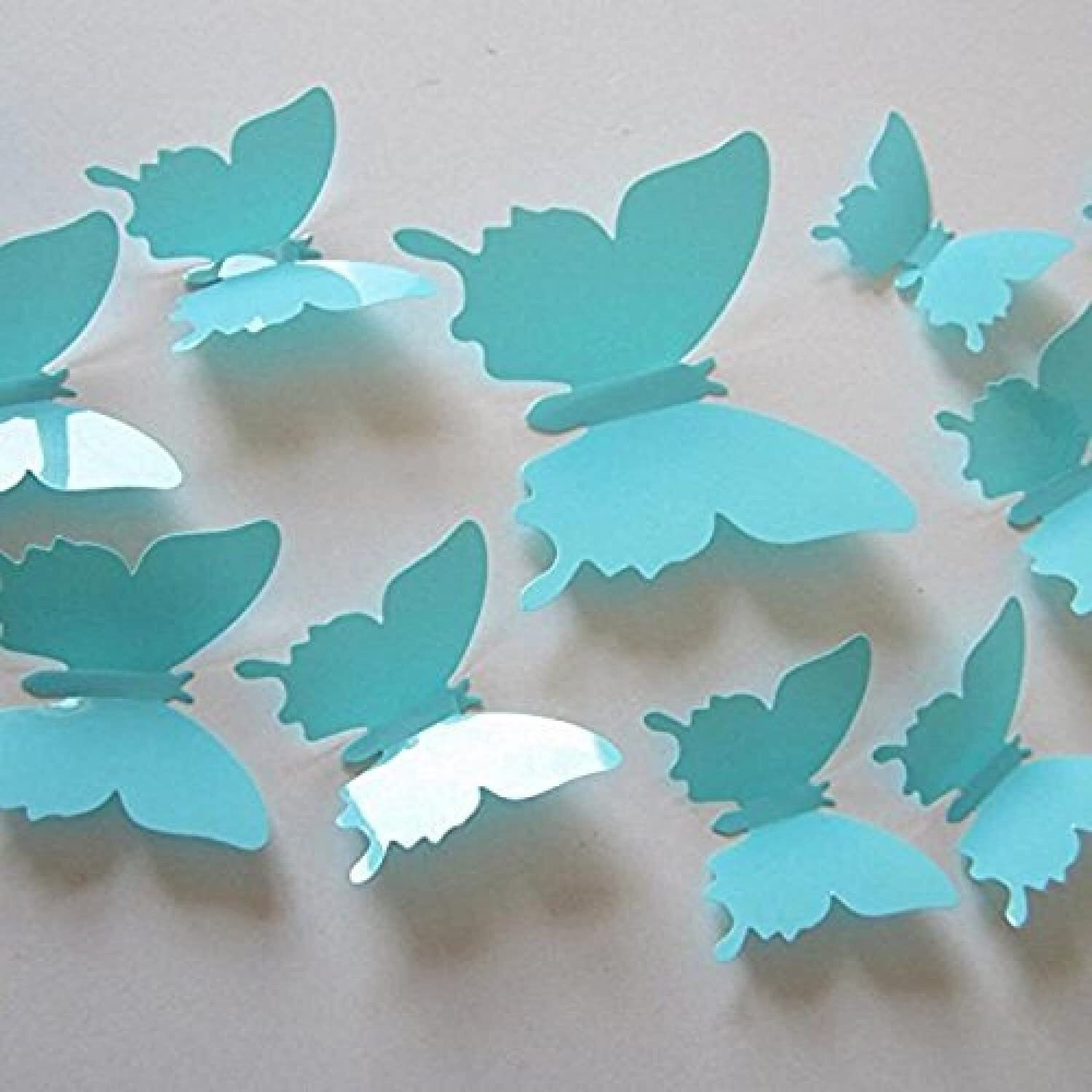 Jaamso Royals Pvc Vinyl Light Blue 3D Butterflies Self Adhesive Peel And Stick Home Decor And Wall Decor Wall Sticker 1 Combo Of 12 Piece (13 Cm X 15 Cm)