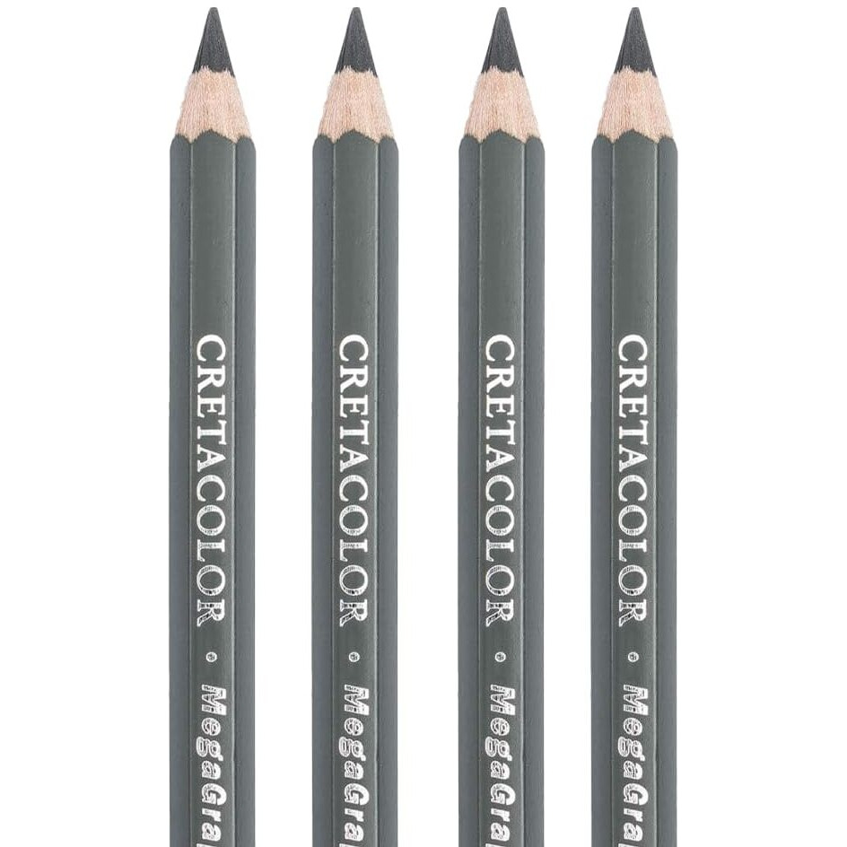 Cretacolor Mega Graphite Pencil | Set Of 4, Grade - (Hb), 5.8 Mm Lead | Ideal For Drawing, Sketching, Mandala, Shading, Portrait, Pencils For Artists, Fine Art Students.