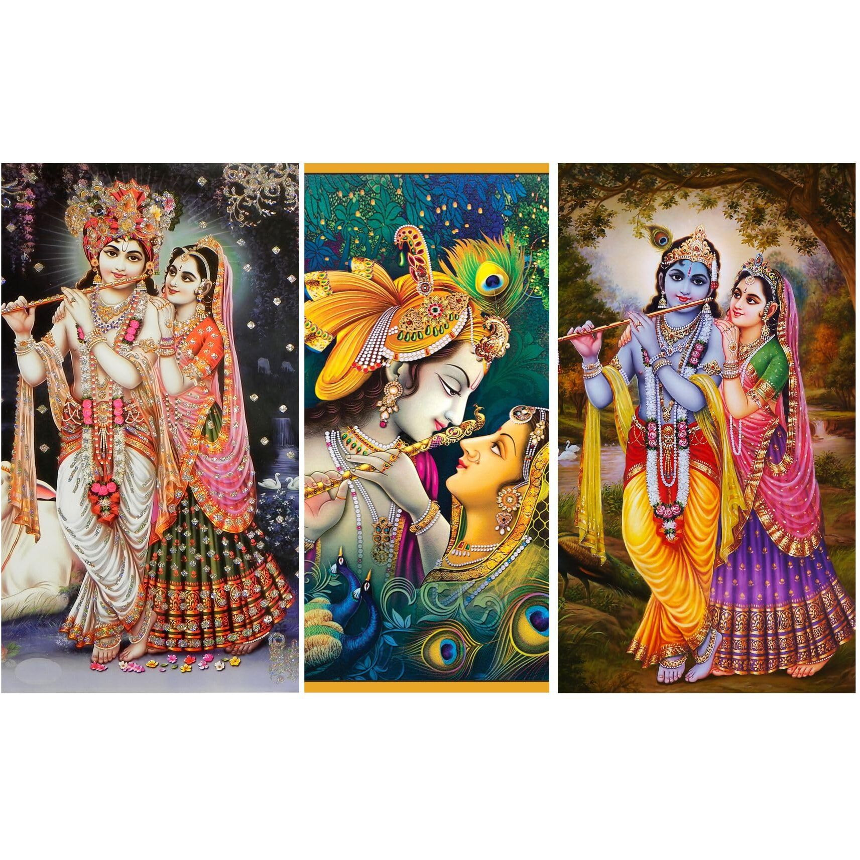 Sticker Yard Multicolor Radha Krishna Design Wall Sticker, Vinyl, Rectangular, Waterproof, Traditional, Indoor, 18X96Cm