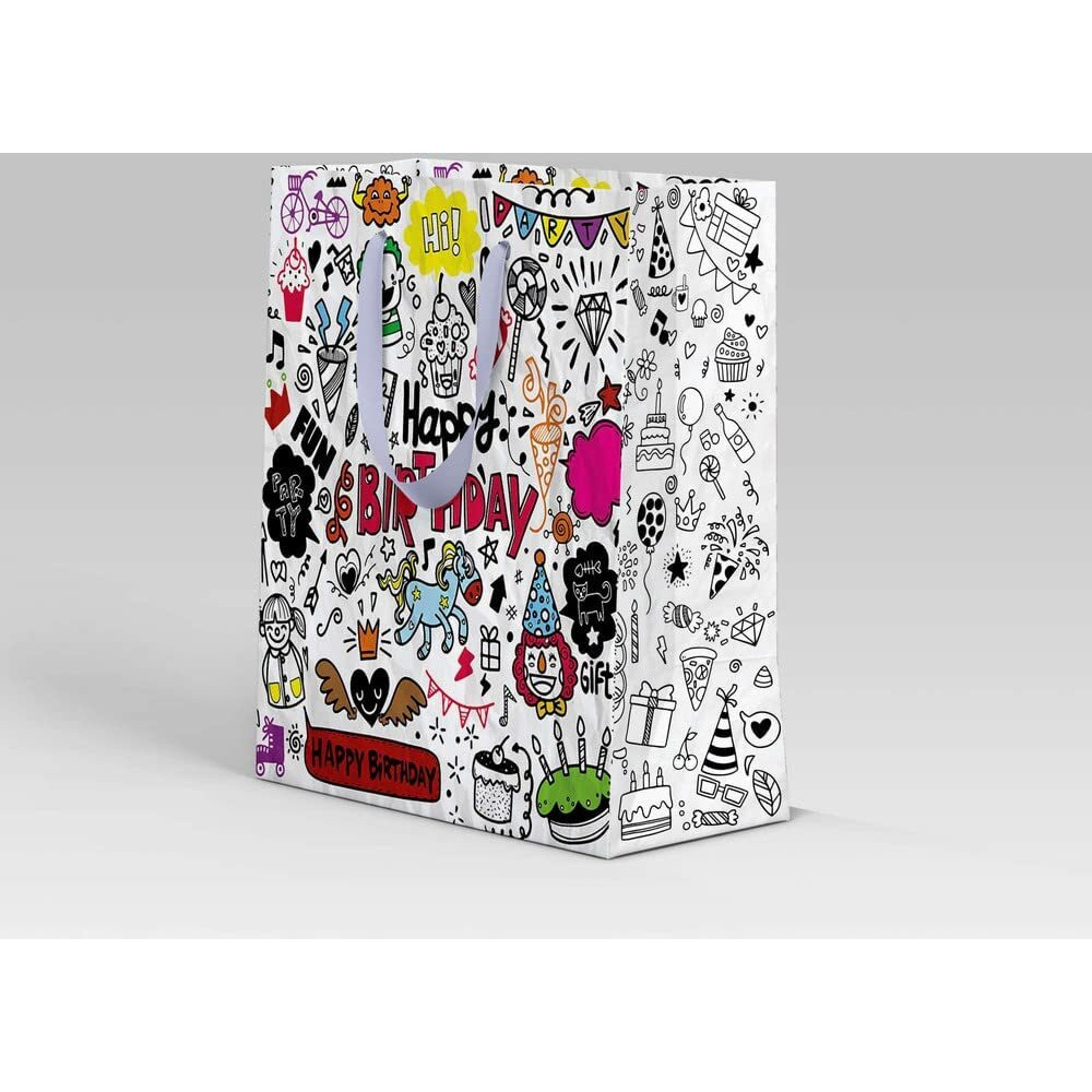 Acl Studios Squiggly Doodles Gift Bag Or Fashion Bags For Diwali Gifting, Birthday Gifts, Marriage Gifting, Christmas Gifts, Baby Showers & Shopping (Pack Of 10 Paper Bags)- Small