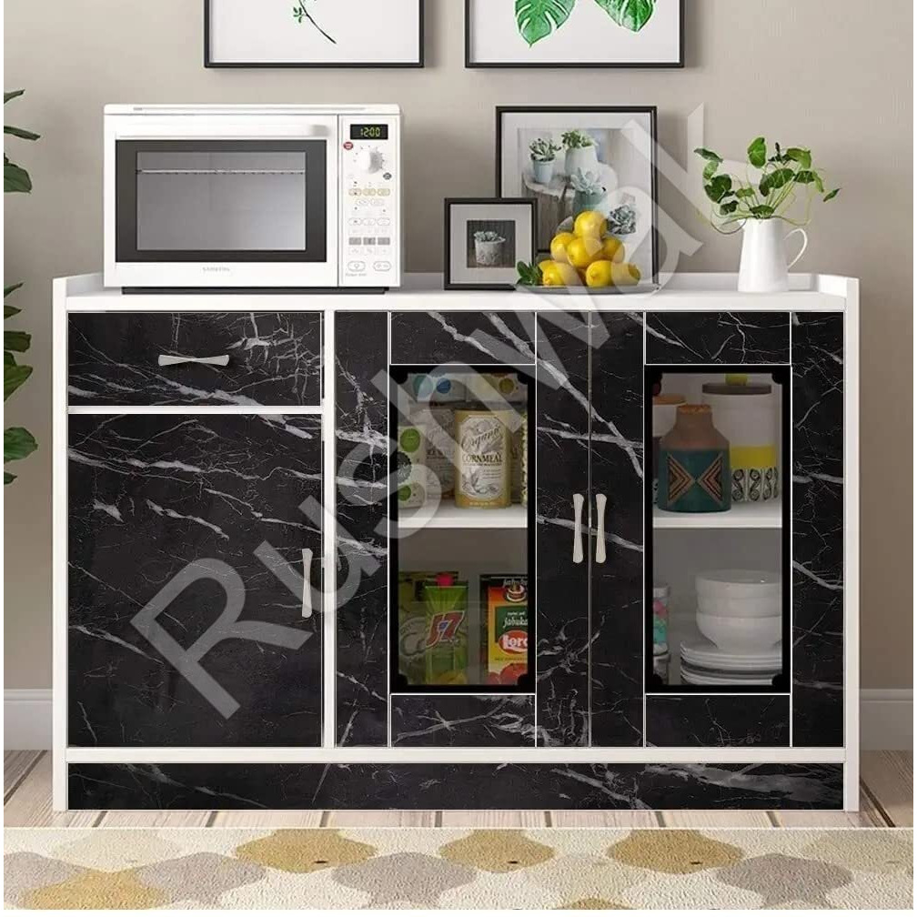 Rushwak Kitchen Oil-Proof Aluminum 2M Foil Stickers, Backsplash Wallpaper Self-Adhesive Wall Sticker Anti-Mold & Heat Resistant For Walls Cabinets Drawers & Shelves 60Cm X 200Cm (Black Marble)