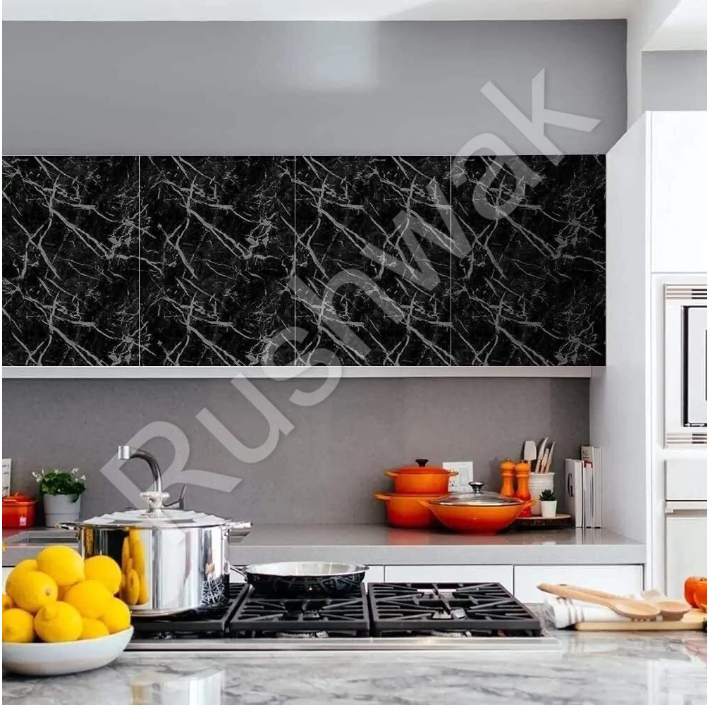 Rushwak Kitchen Oil-Proof Aluminum 2M Foil Stickers, Backsplash Wallpaper Self-Adhesive Wall Sticker Anti-Mold & Heat Resistant For Walls Cabinets Drawers & Shelves 60Cm X 200Cm (Black Marble)