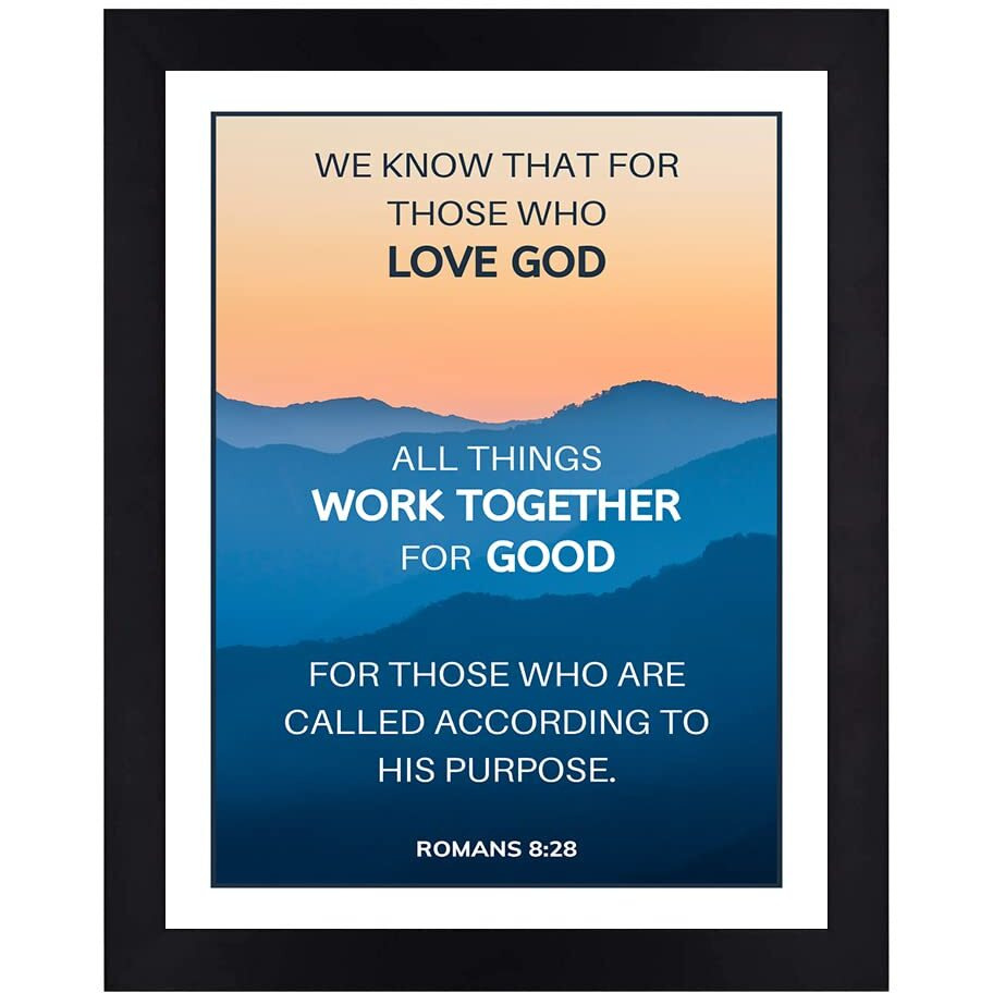 Interio Crafts Bible Verse Wall Frames,God Verse Framed Poster For Living Room, Bedroom, Kitchen, Study Room Or Office Wall Decor -Romans 828 - Synthetic Wood - 13 X 10 Inches