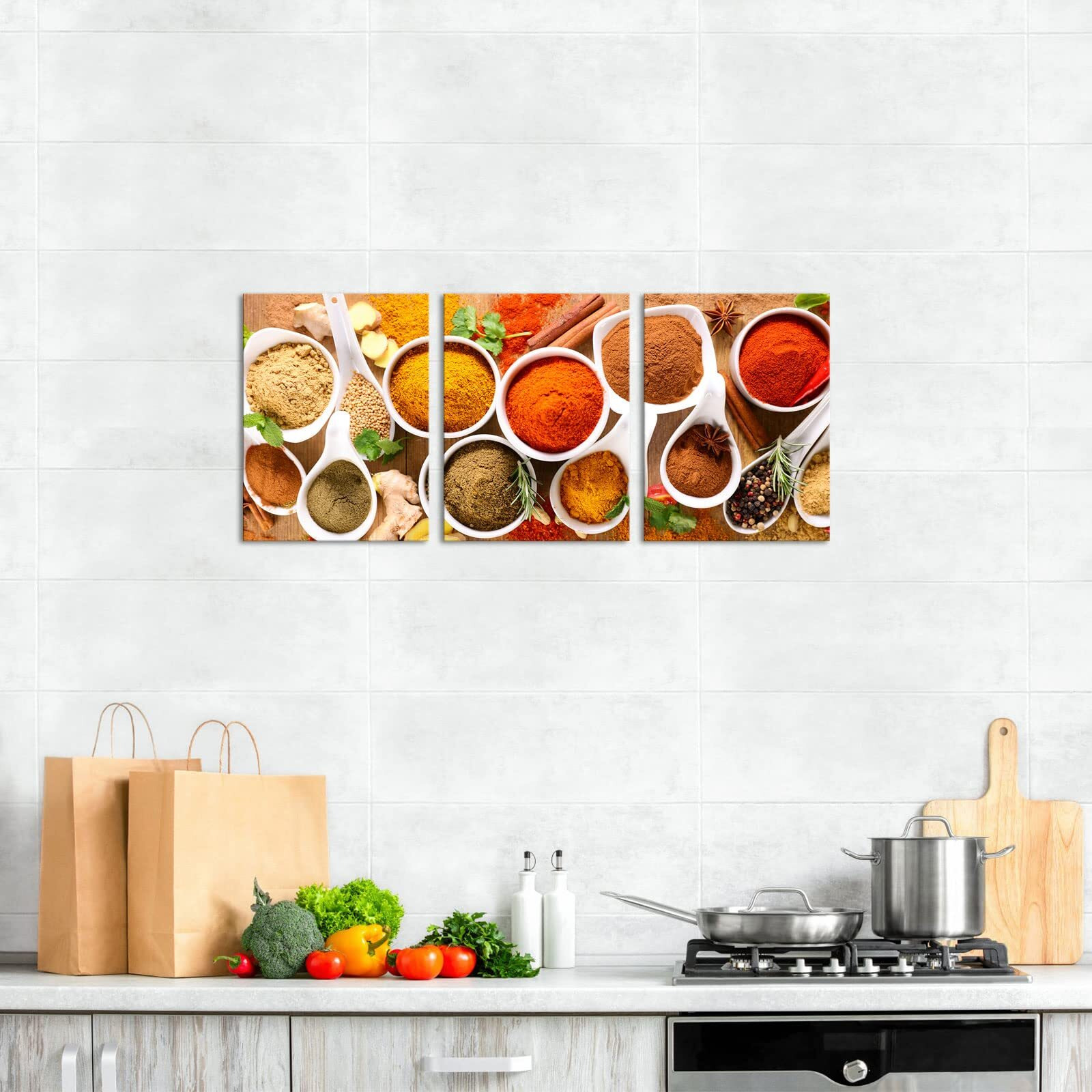 Lyerartork 3 Pieces Kitchen Canvas Prints Spice Picture Wall Art Food Seasoning Poster Artwork For Modern Galley Dining Room Restaurant Wall Decor Stretched And Framed Ready To Hang 12X16Inchx3Pcs