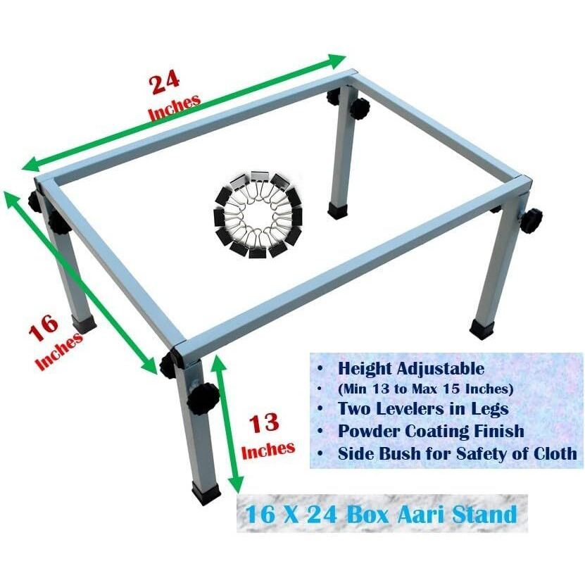 Ragro Aari Embroidery Stand, Square Type, 24 X 16 Inches, With 12 Pieces Cip And 23 Multi-Colour Zari Threads /Alternative For Hoops/Aari Work Materials