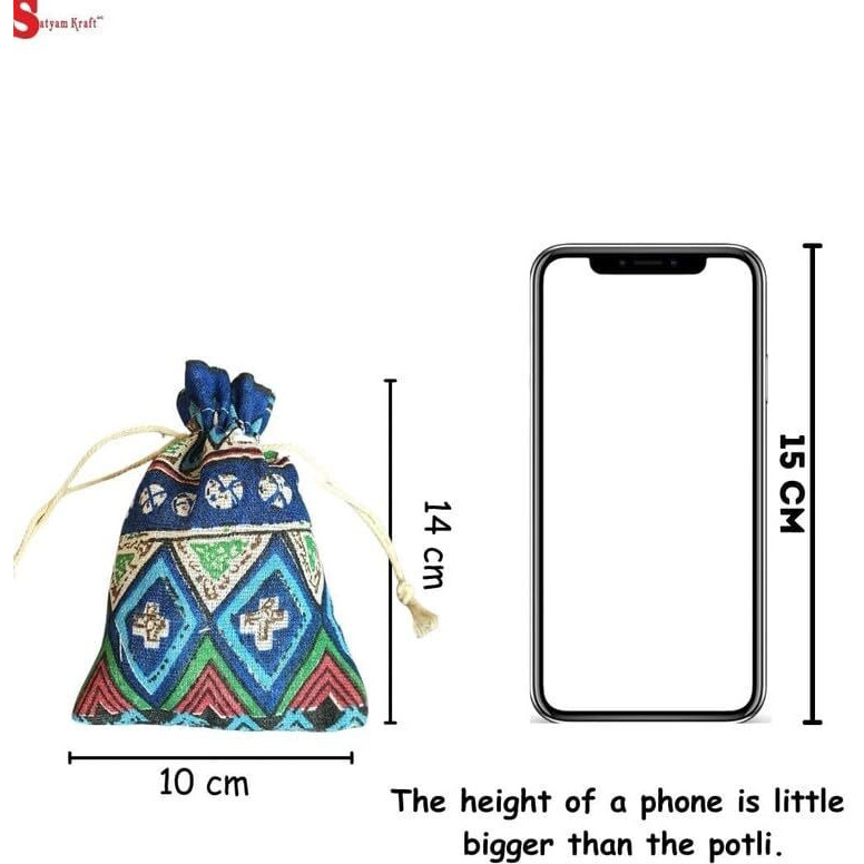 Satyam Kraft 10 Pcs Mini Drawstring Stylish Storage Potli Pouches For Newyear,Small Jewelries, Money,Paper Notes Women Wallet, Gift Potali,Wedding Return Shagun Pouch, Candy Potali, Multicolor