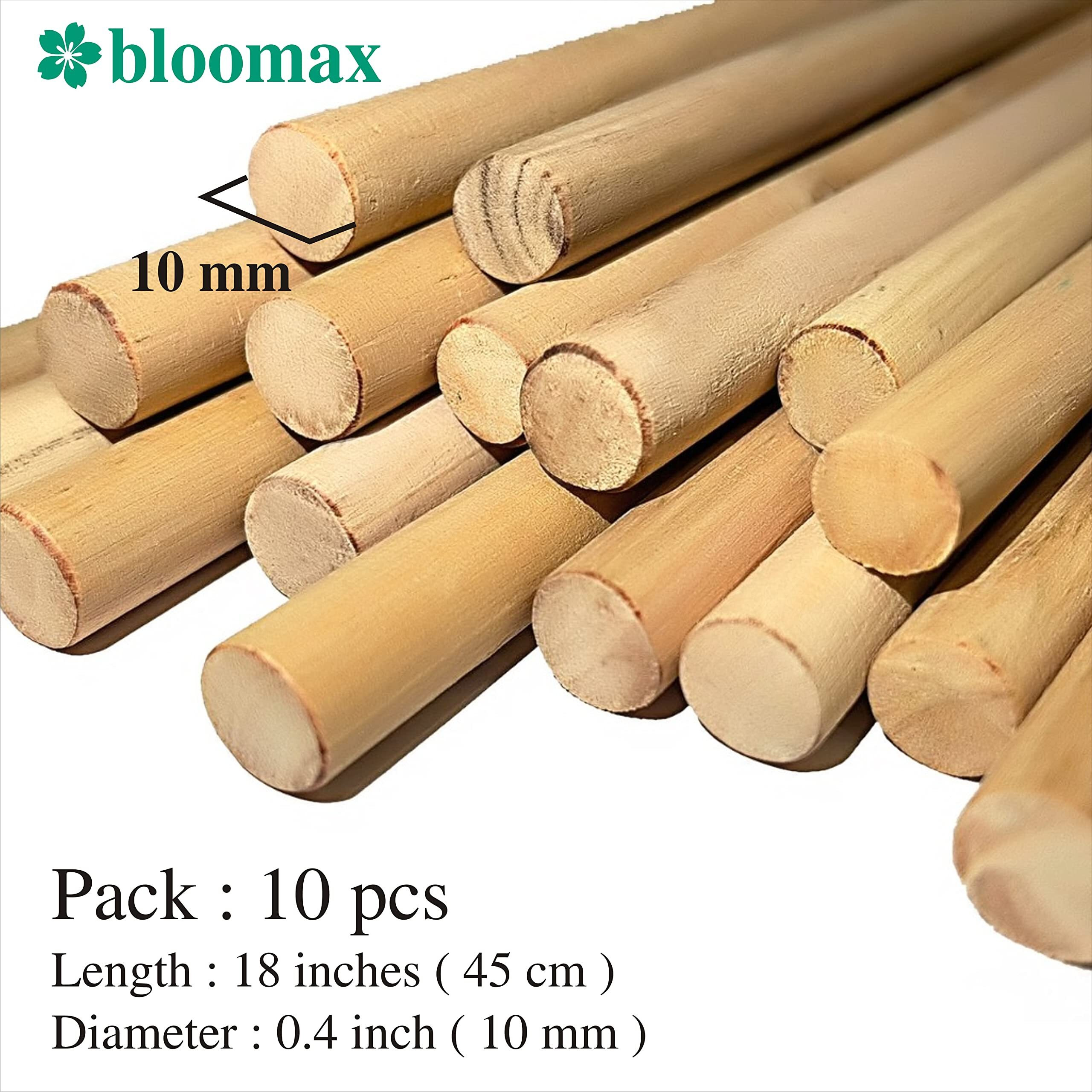 Bloomax Hardwood Round Wooden Dowels Stick Rods | Wood Dowels | Solid Hardwood Sticks, Macrame, Wall Hanging, Art & Craft Projects, Diy & More (18 Inch (Standard Finish), Pack Of - 10)