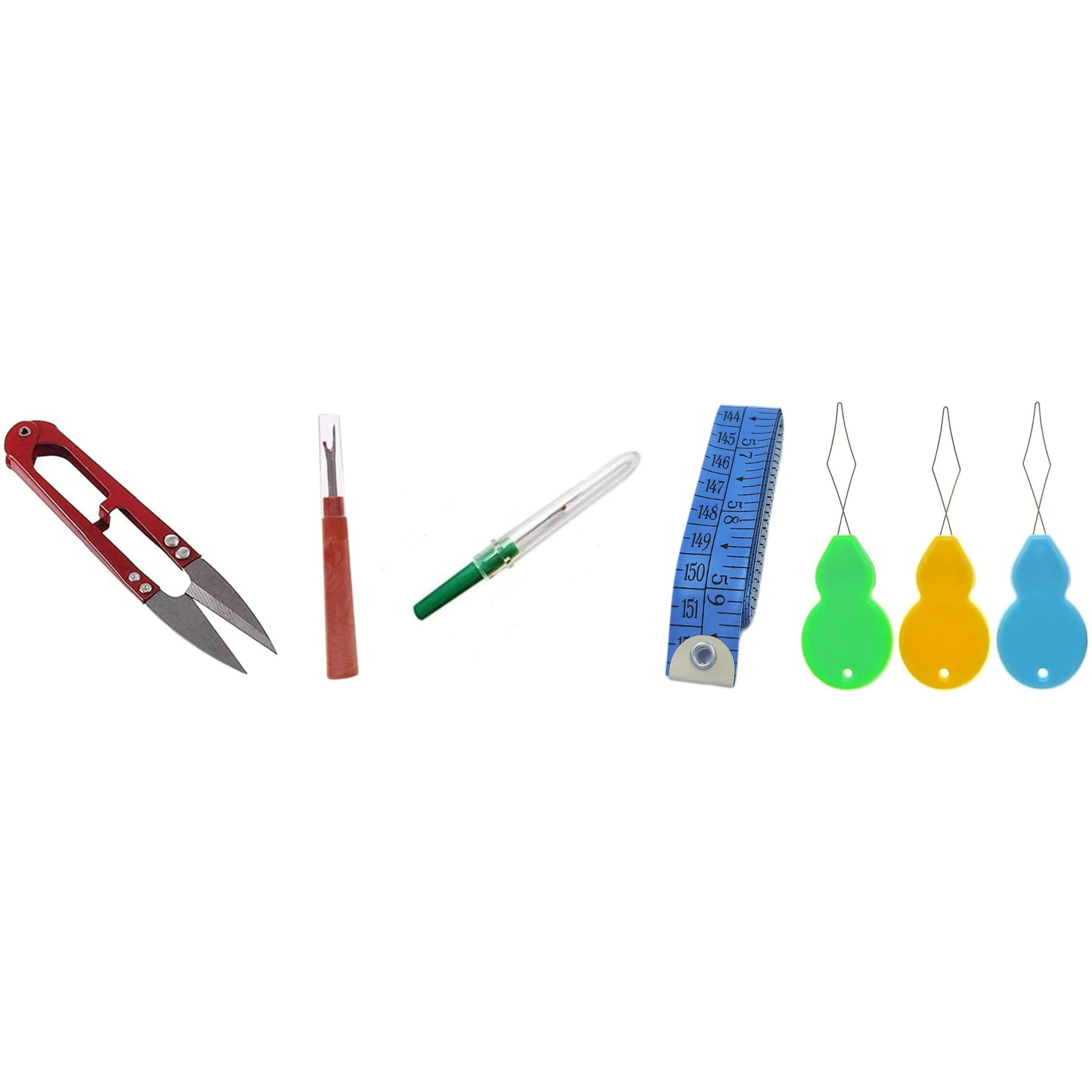 On Blow Metal Sewing Tool Snips, Thread Cutter, Big Seam Ripper, Small Seam Ripper, Tailor Measuring Tape, 3 Needle Threaders | 7Pc Set In Bag
