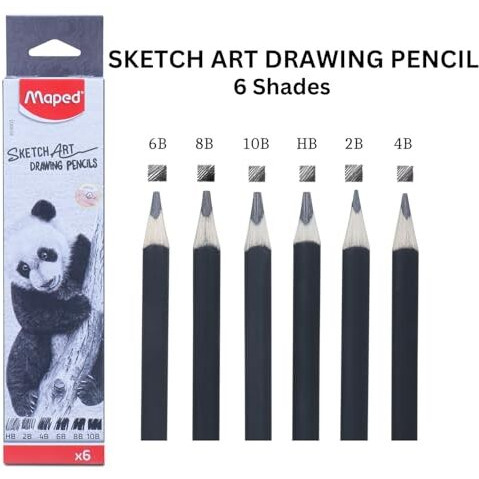 Maped Sketching Kit- 8Pcs|Sketching And Shading Pencils|Break Resistant And Super Dark Leads|Big Eraser And Big Sharpener|Eraser With Sheild And Long Lasting Metal Sharpener|Drawing Pencils