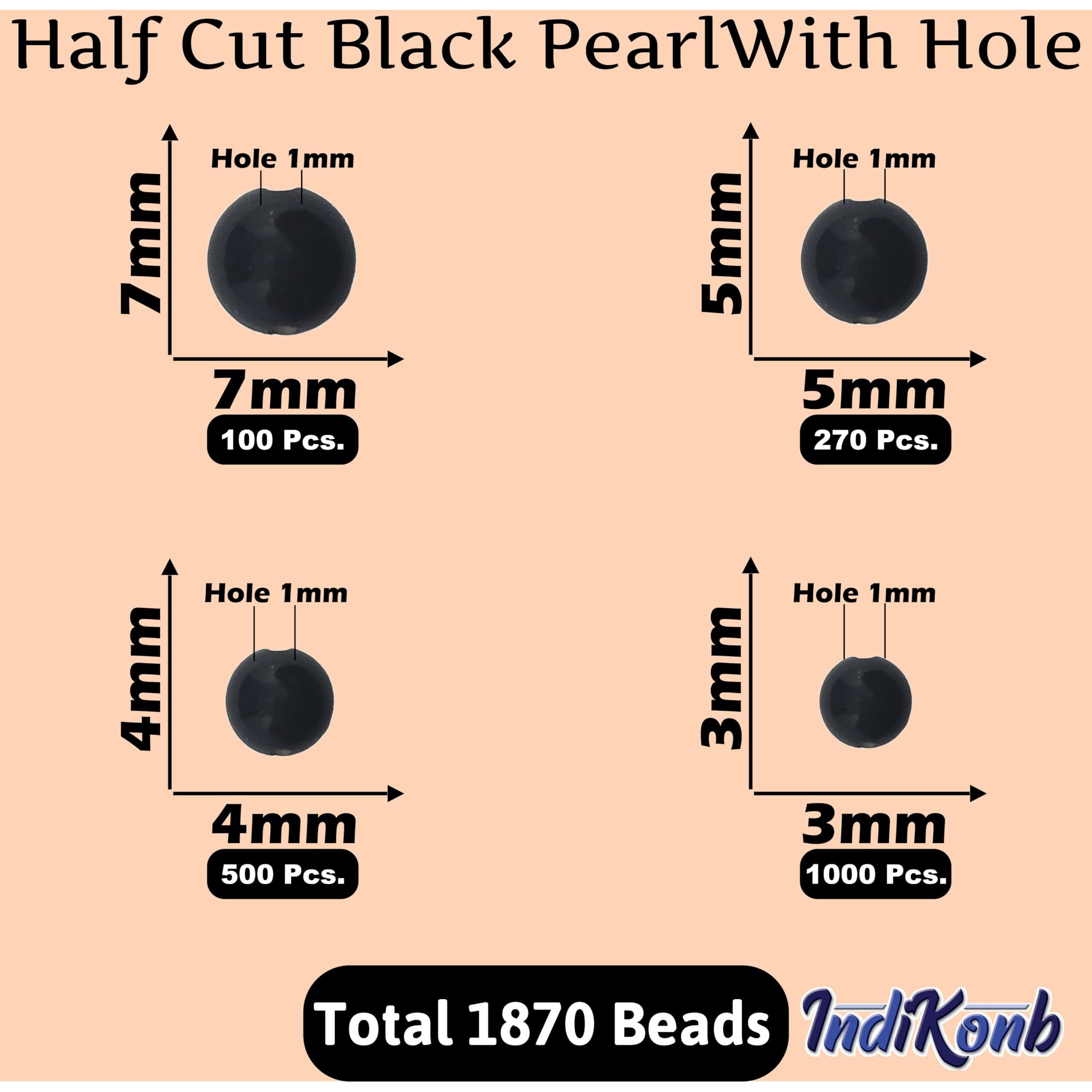 Indikonb Black Half Cut Beads For Crafts And Embroidery - Multicolour Plastic Beads For Diy Projects, Jewelry Making, And Embellishments (Small)