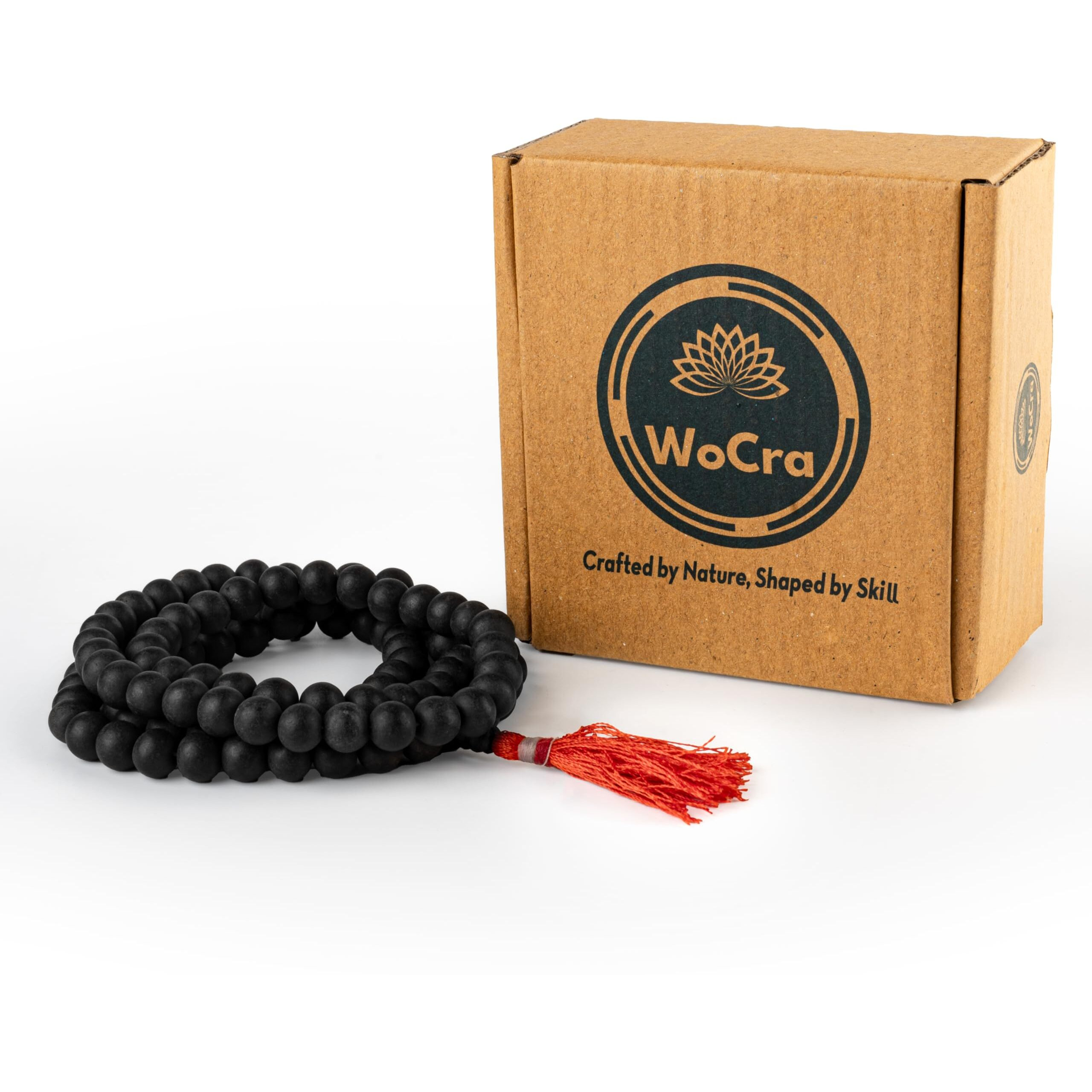 Wocra Karungali Malai 100% Natural Unpolished Karungali Malai 10Mm Original |108 Beads With Thread Tassel For Men And Women | Government Lab Certified Black Ebony Wood Malai |1 Piece