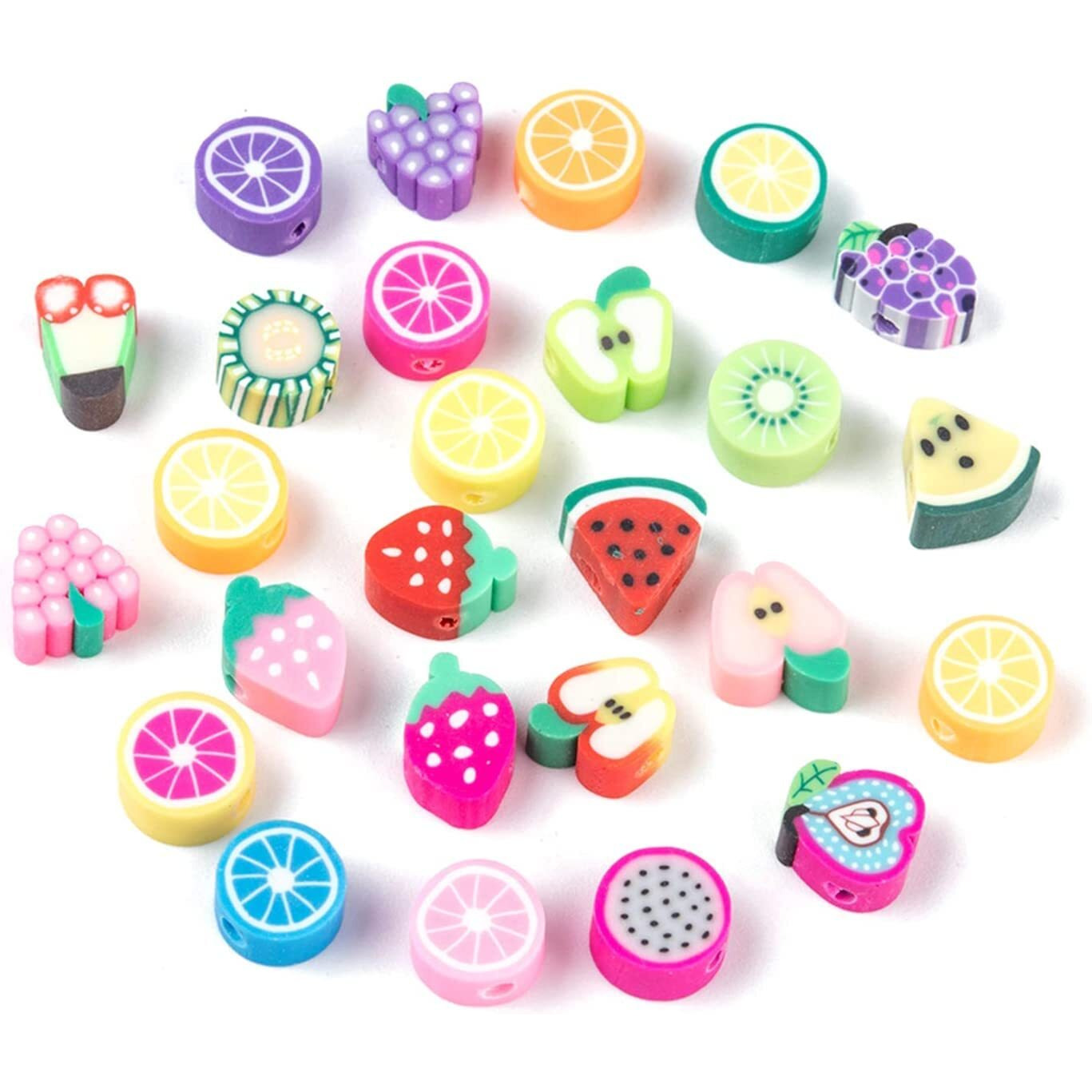 Street27 60Pcs Mixed Colors Polymer Clay Smiley Face Spacer Beads, Assorted Happy Face Slice Beads For Women Girls Jewelry Making Handmade Diy Bracelet Necklace Hair Clip Accessories (Fruit)