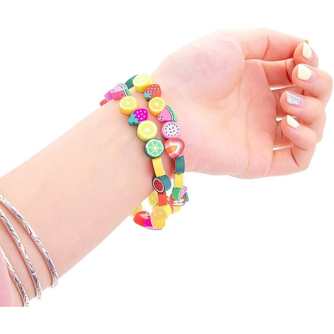 Street27 60Pcs Mixed Colors Polymer Clay Smiley Face Spacer Beads, Assorted Happy Face Slice Beads For Women Girls Jewelry Making Handmade Diy Bracelet Necklace Hair Clip Accessories (Fruit)