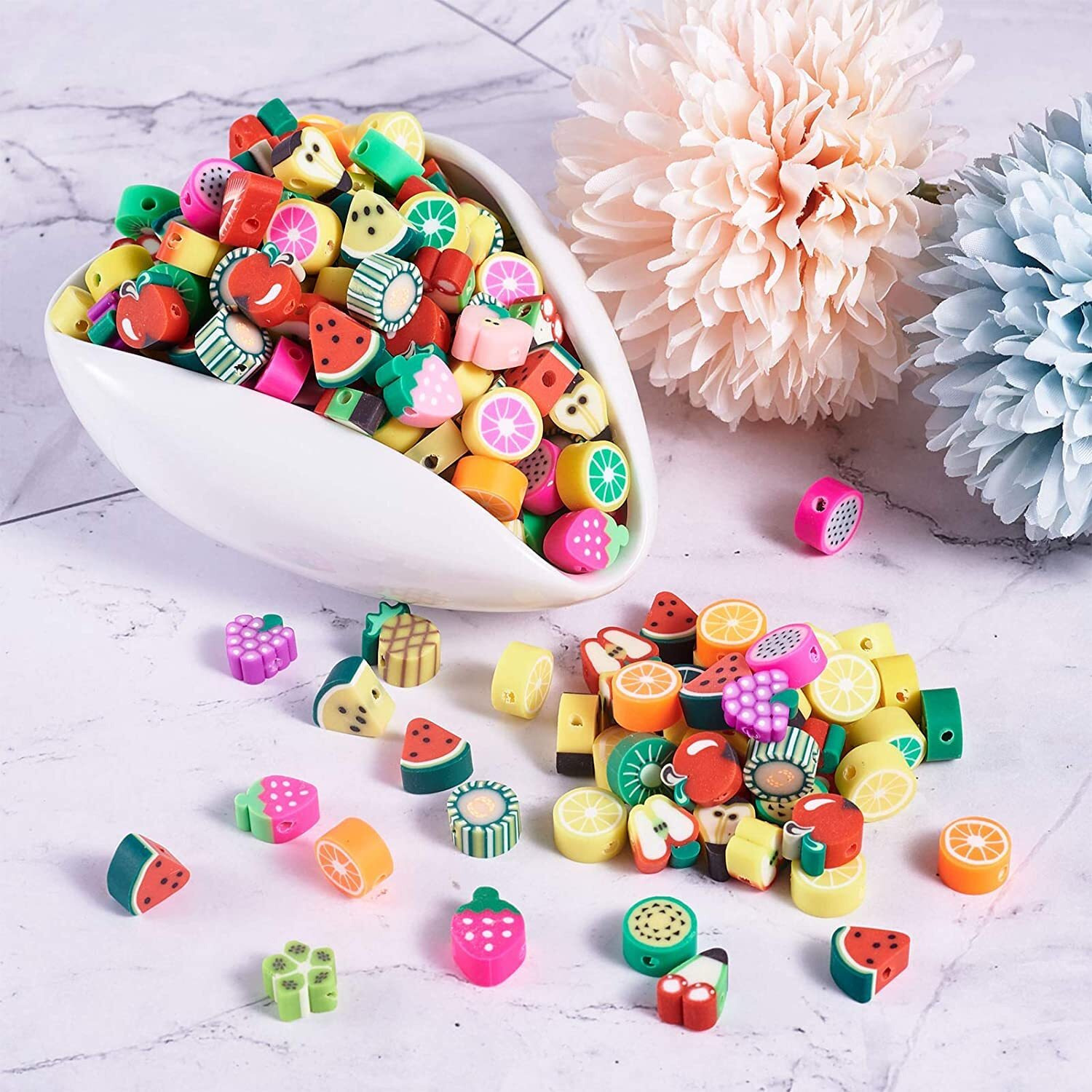 Street27 60Pcs Mixed Colors Polymer Clay Smiley Face Spacer Beads, Assorted Happy Face Slice Beads For Women Girls Jewelry Making Handmade Diy Bracelet Necklace Hair Clip Accessories (Fruit)