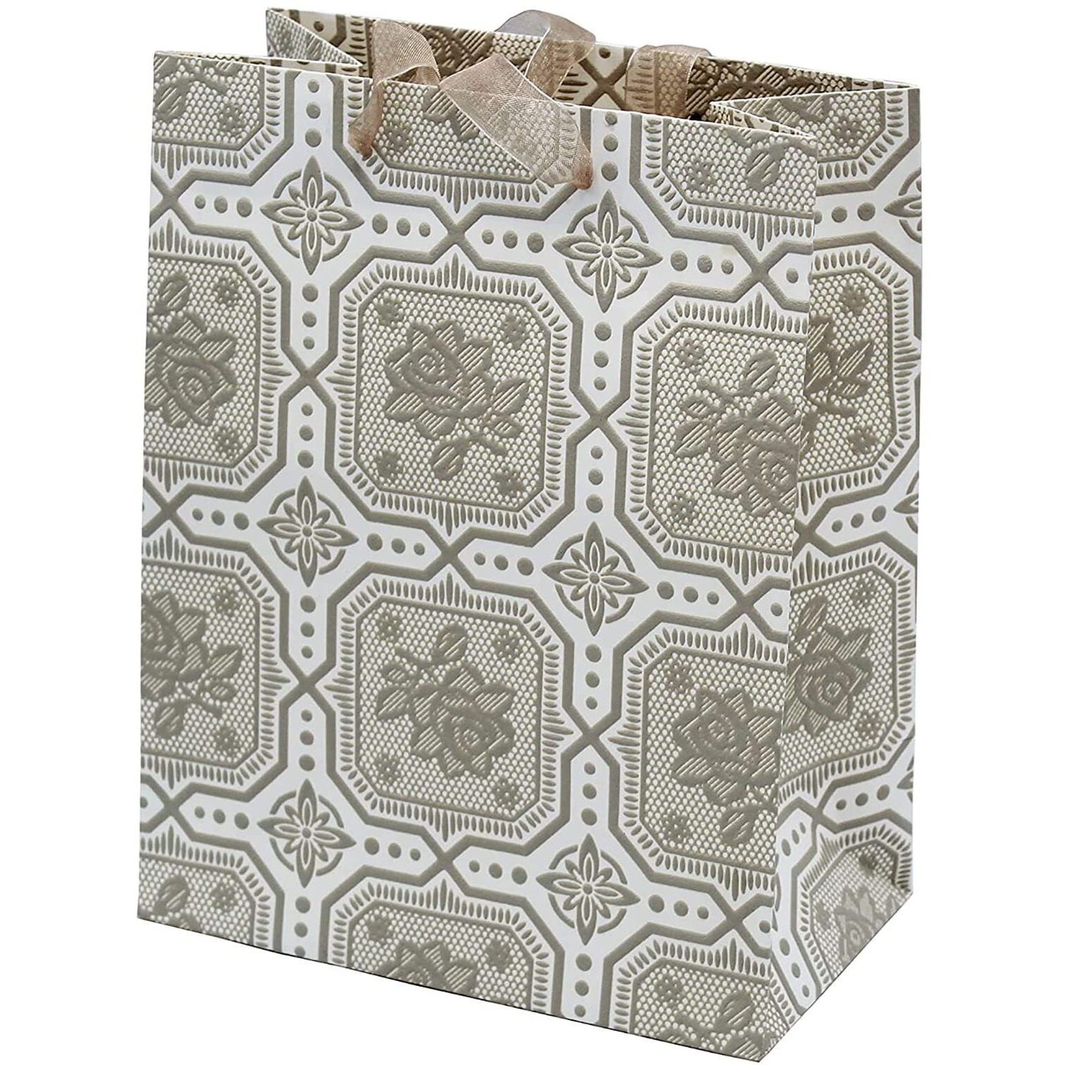 Ilife Gift Bags 12 Pcs Paper Bags With Handles Bulk, Shopping Bags Retail Bags Paper Gift Bags (Light Mehndi) 17.8 * 10.2 * 23Cm
