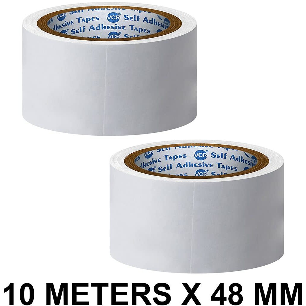 Vcr Double Side Tissue Tape - 10 Meters In Length - 48Mm / 02" Width - 02 Rolls Per Pack - Easy Tear For Double Sided Adhesive Use, Best For Arts, Crafts, Photography, Scrapbooking., White