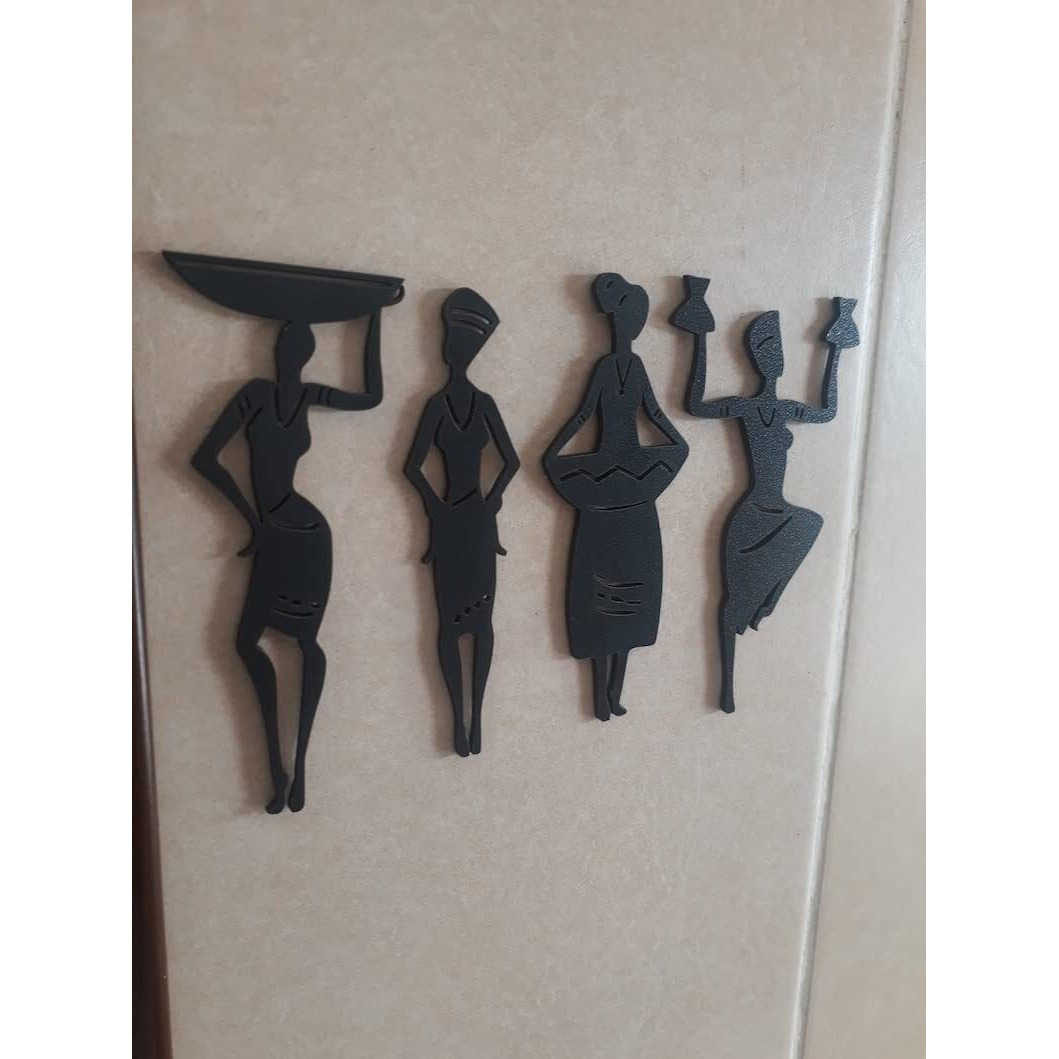 Artica African Women 4 Pcs. Set Abstract Wall Decor Man And Woman Dancing 4 Mm Mdf Abstract Wall Decoration Item Wall Art With Double Tape-Black